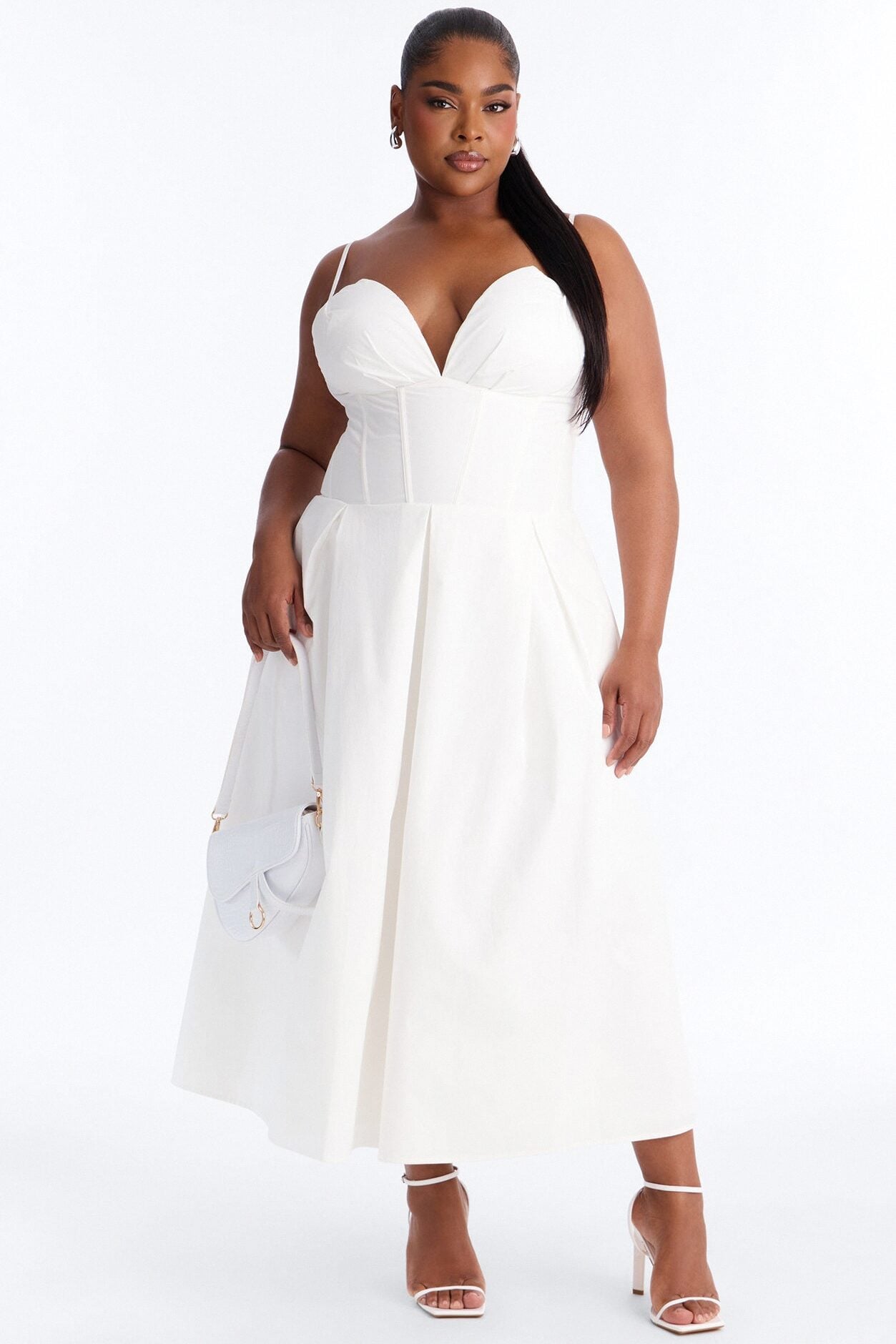 Estella Corset Poplin Midi Dress - White image 1