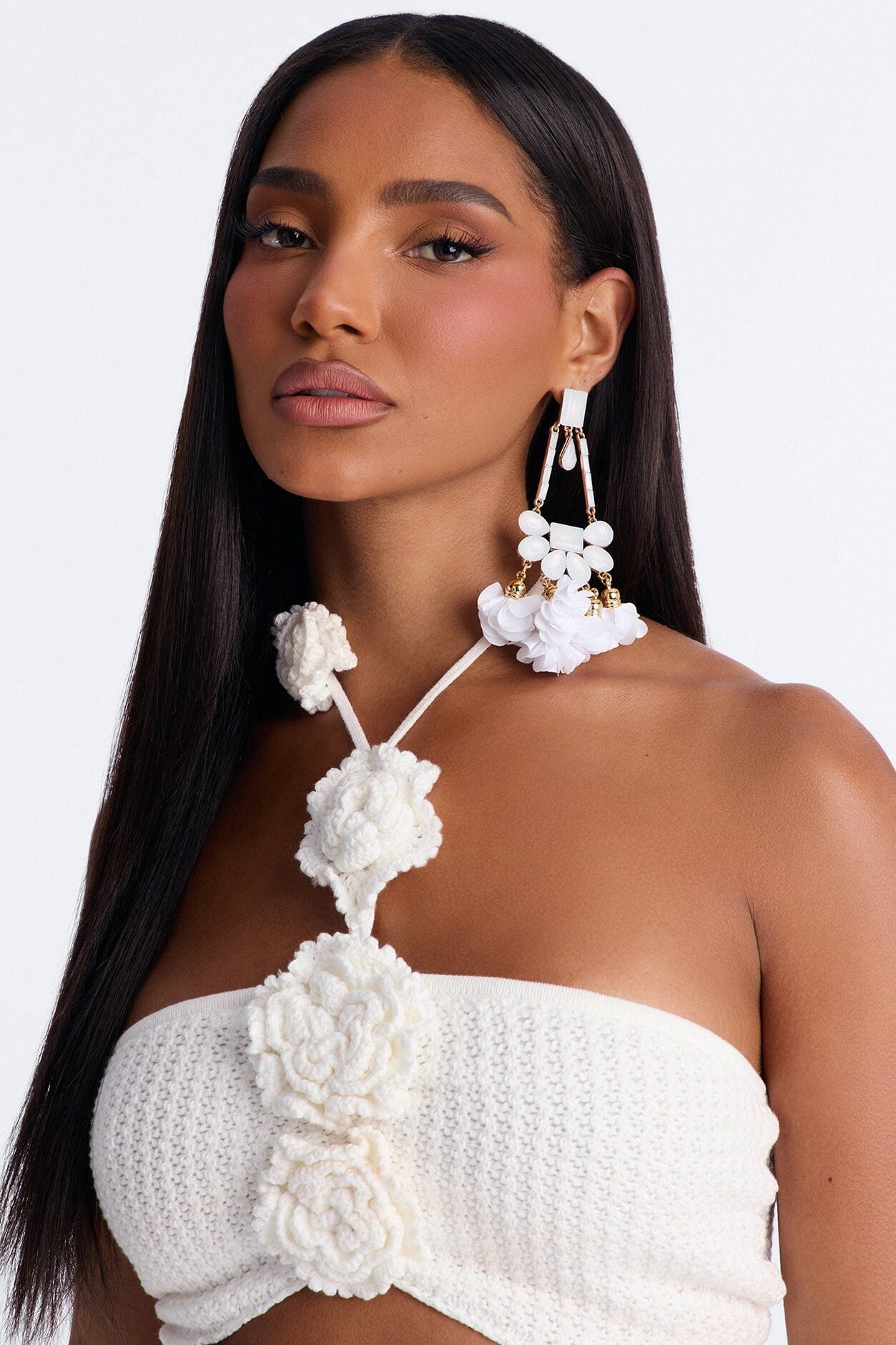 Evelyn Jeweled Drop Earrings - White/Gold image 2