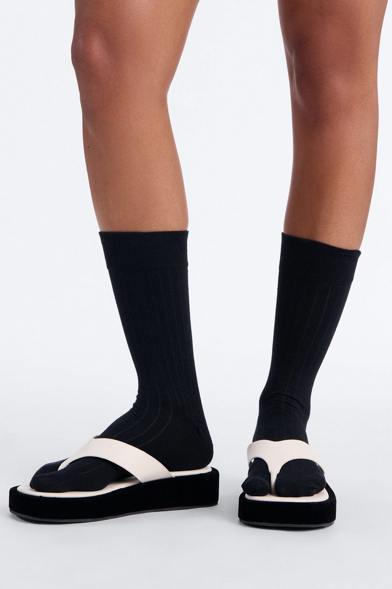 Split Toe Tabi Crew Socks - Black image 2