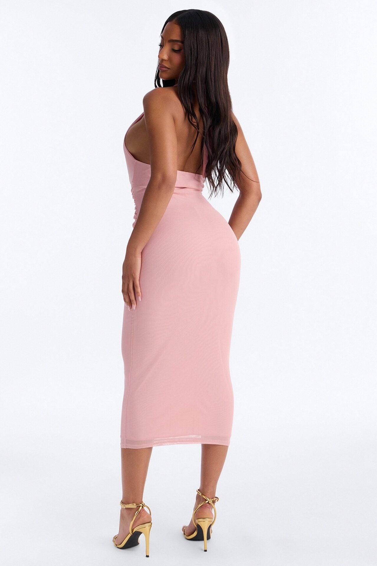 Natalie Ruched Mesh Midi Dress - Mauve image 4