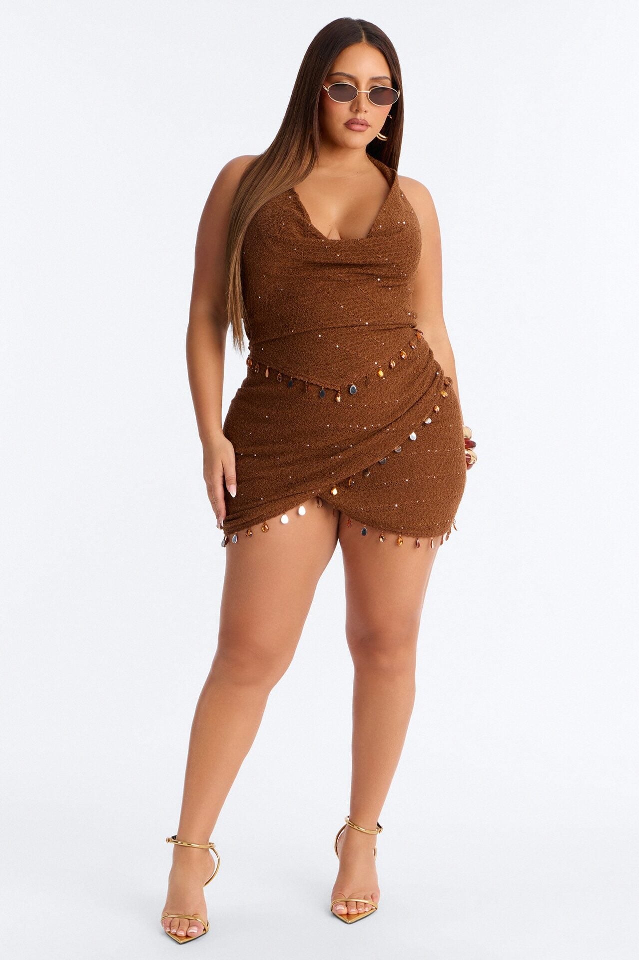 Faelynn Fringe Trim Crochet Mini Dress - Brown image 1