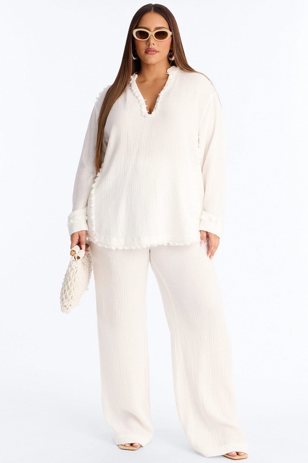 Isabella Gauze Wide Leg Pant Set - White image 1