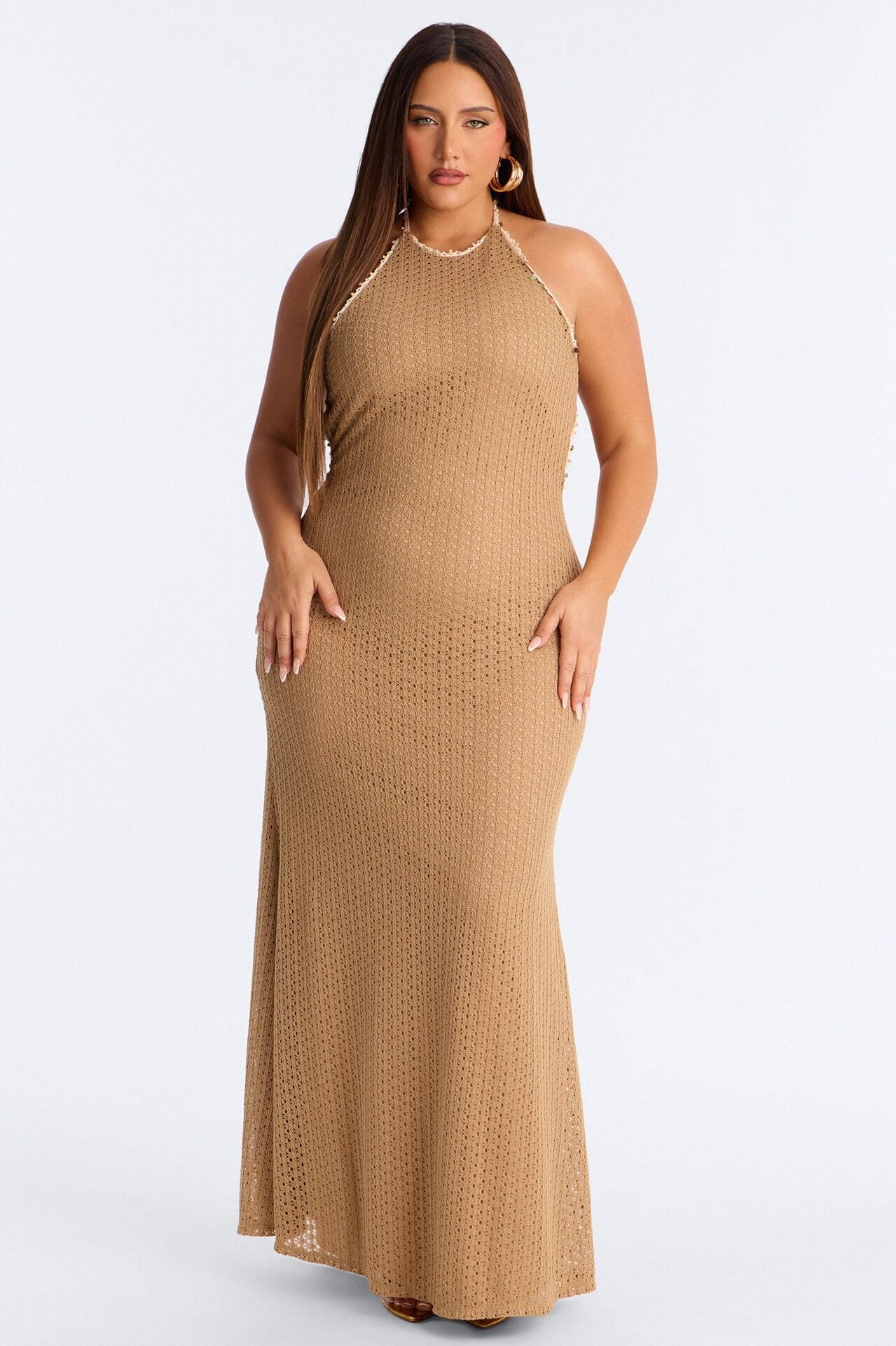 Remi Backless Crochet Maxi Dress - Mocha image 1