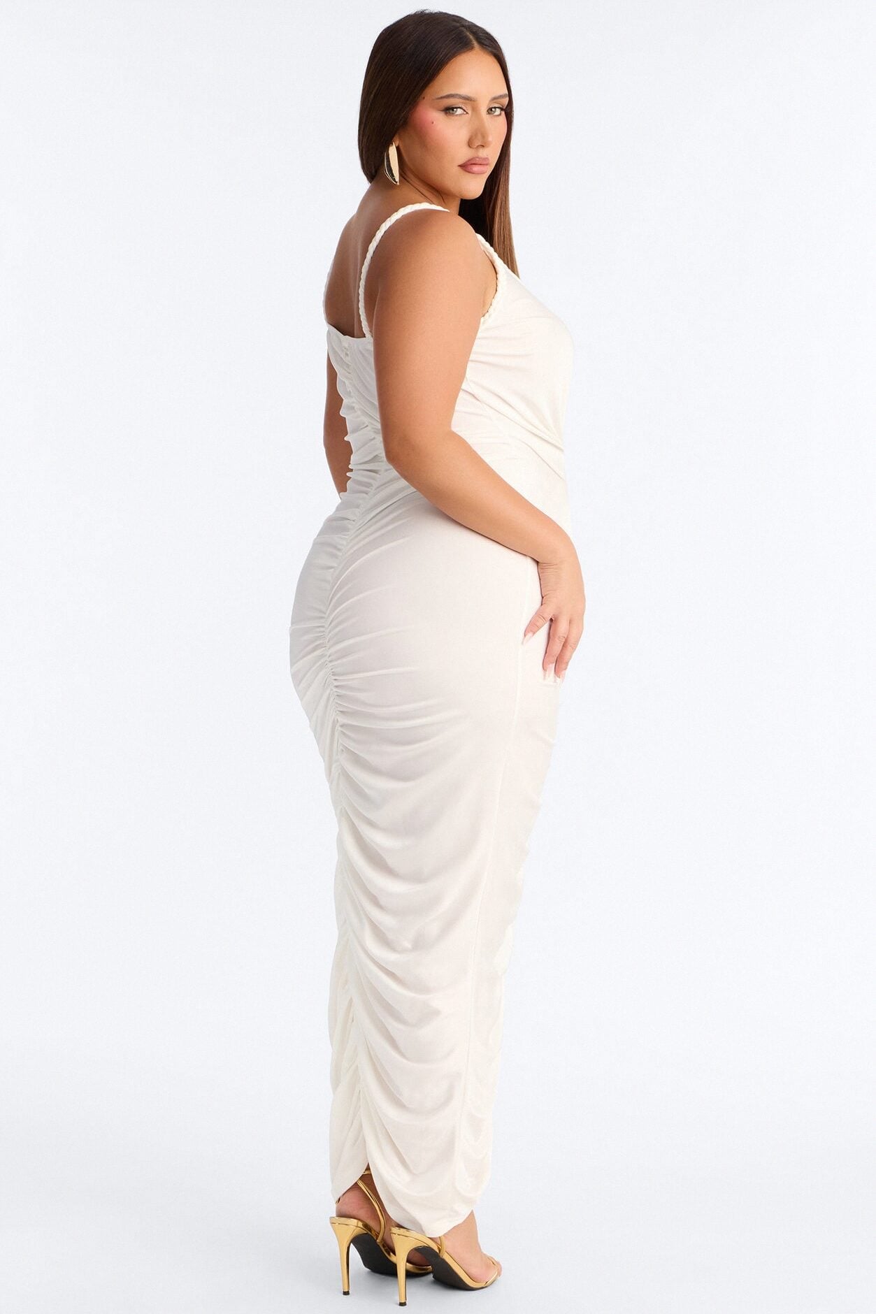 Giselle Ruched Maxi Dress - White image 8