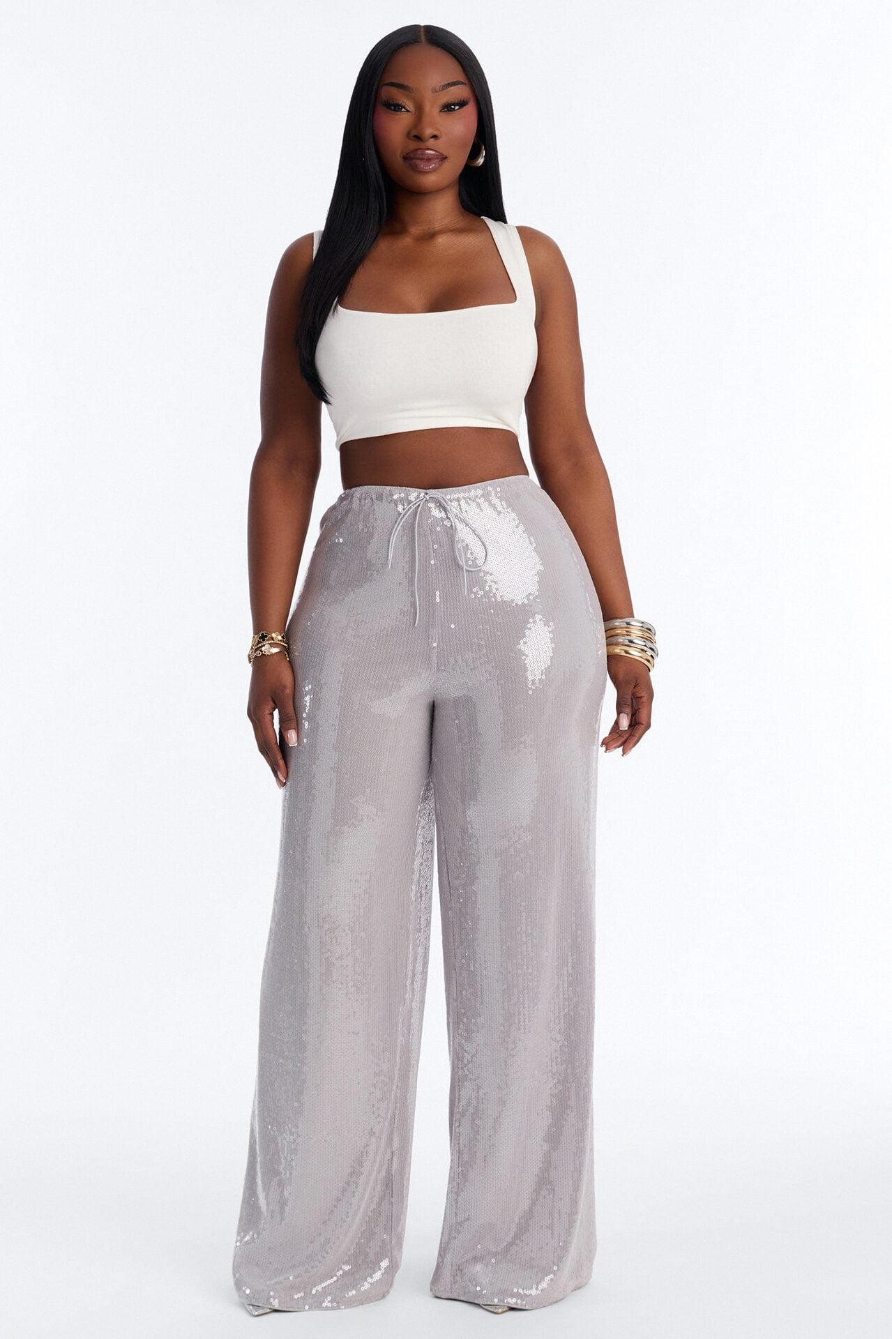 Glow Time Sequin Embellished Pants - Grey image 5