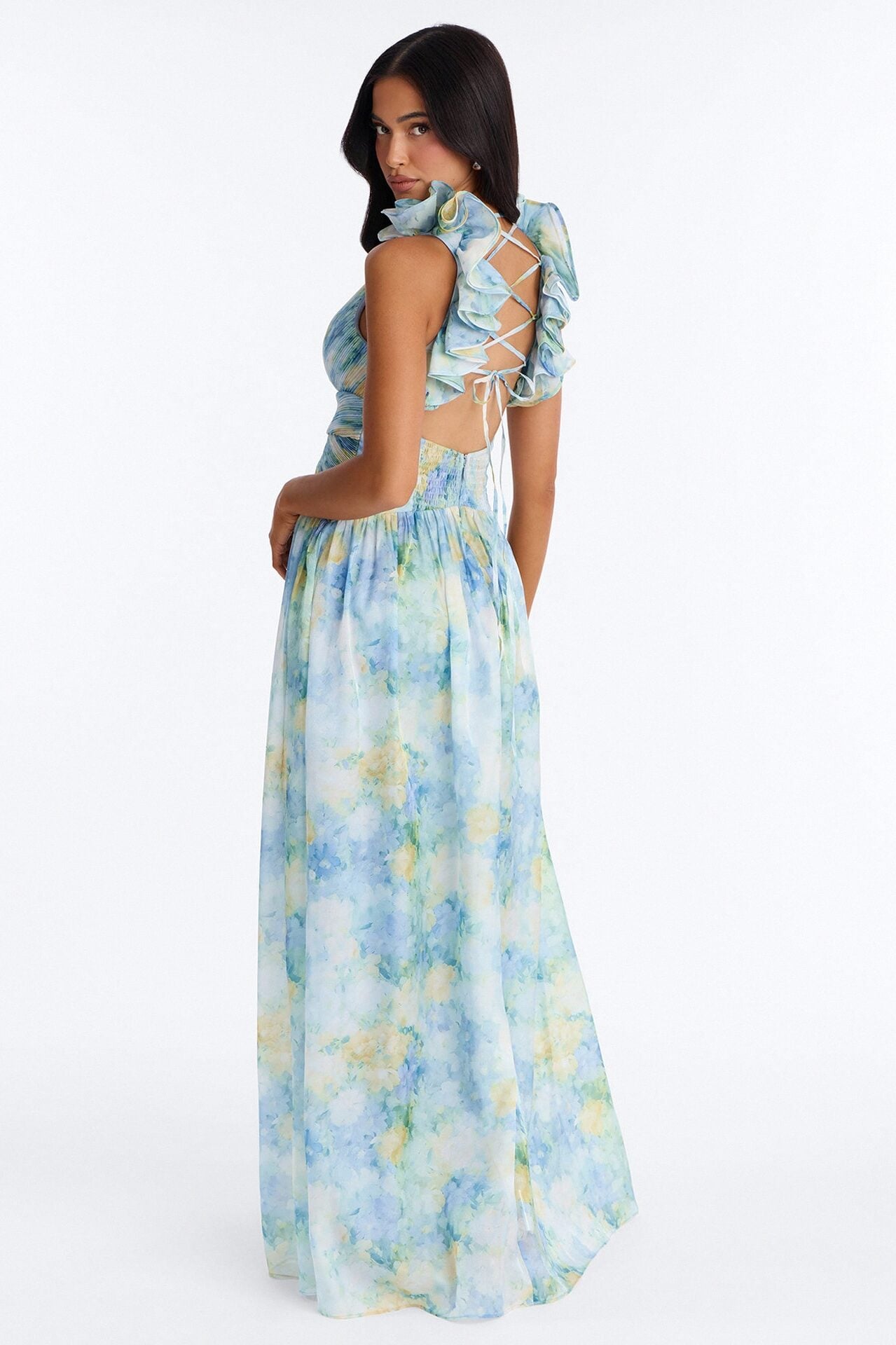 Garden Hour Ruffle Pleated Gown - Blue/combo image 3