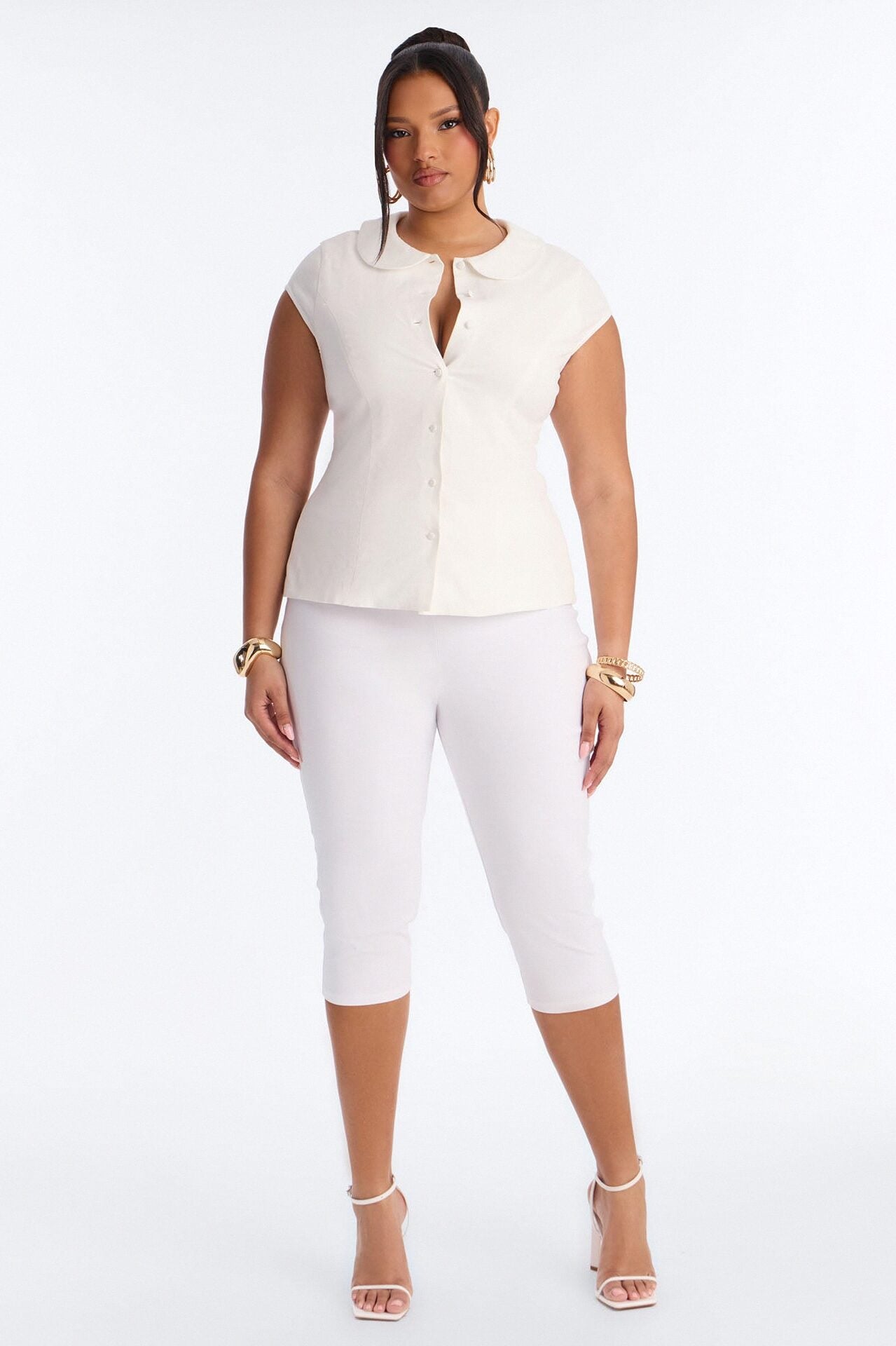 Little Cute Moment Tie Back Linen Shirt - White image 1