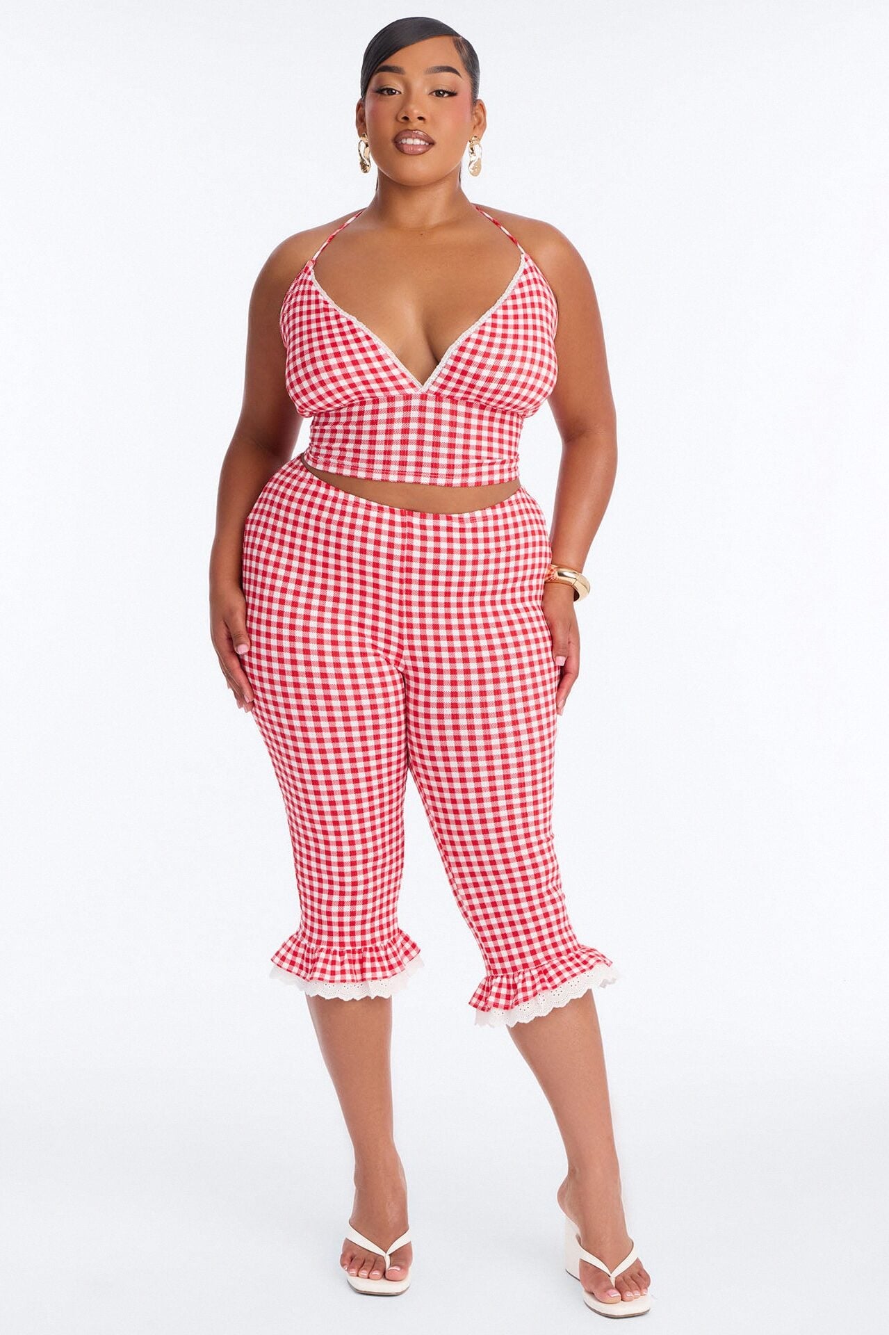 Willow Gingham Halter Capri Set - Red image 1