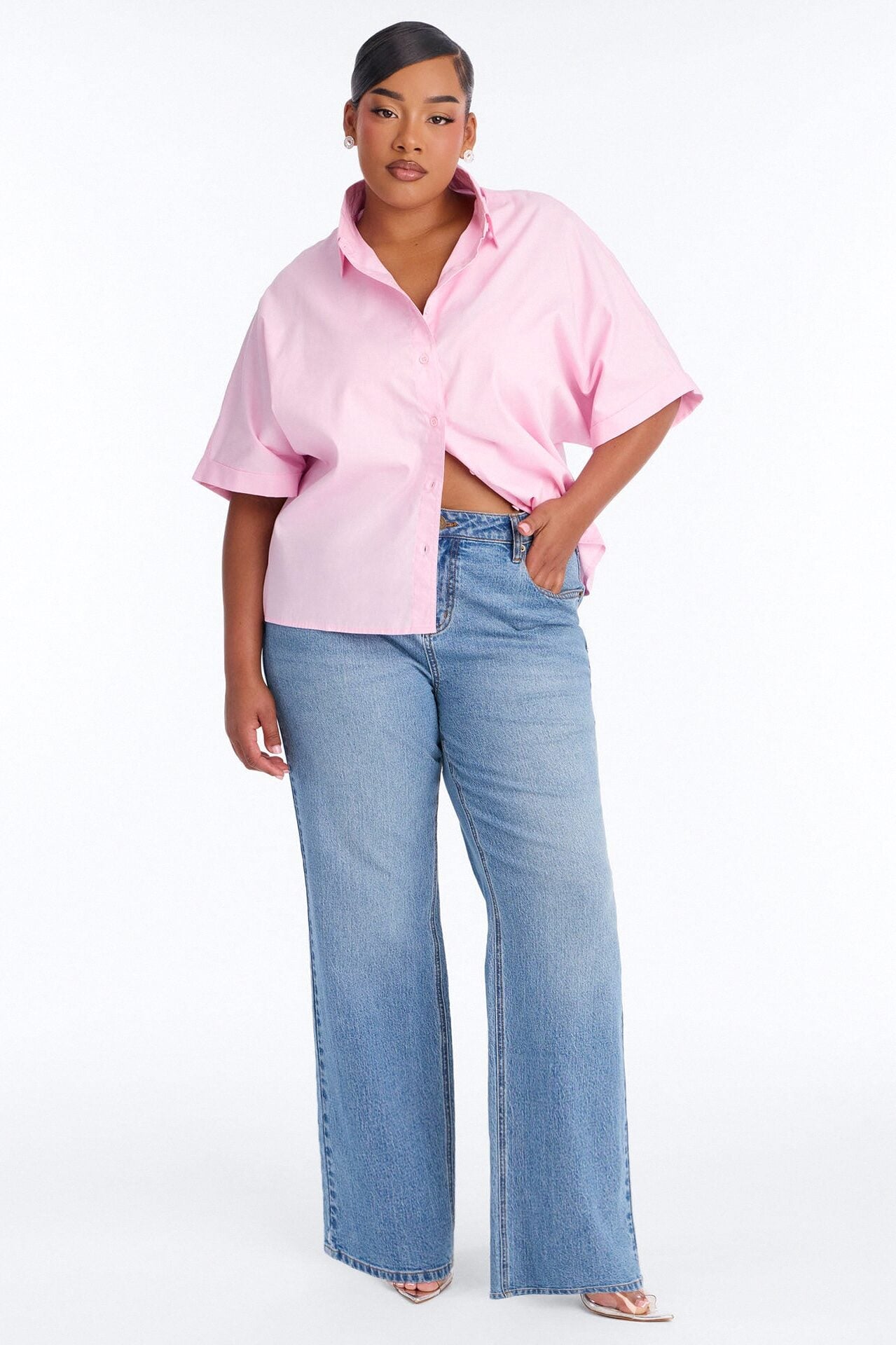 Sancie Oversized Poplin Button Up Shirt - Pink image 1