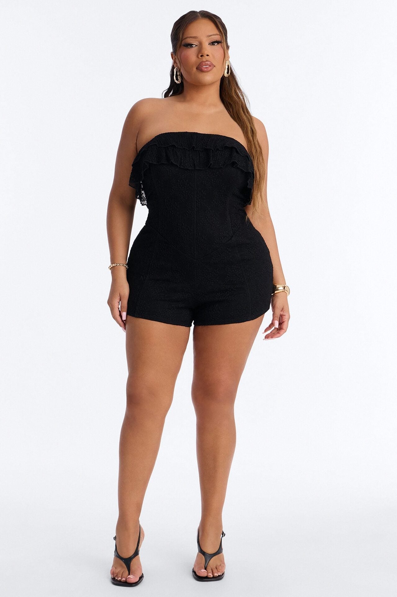 Leia Textured Lace Micro Romper - Black image 1