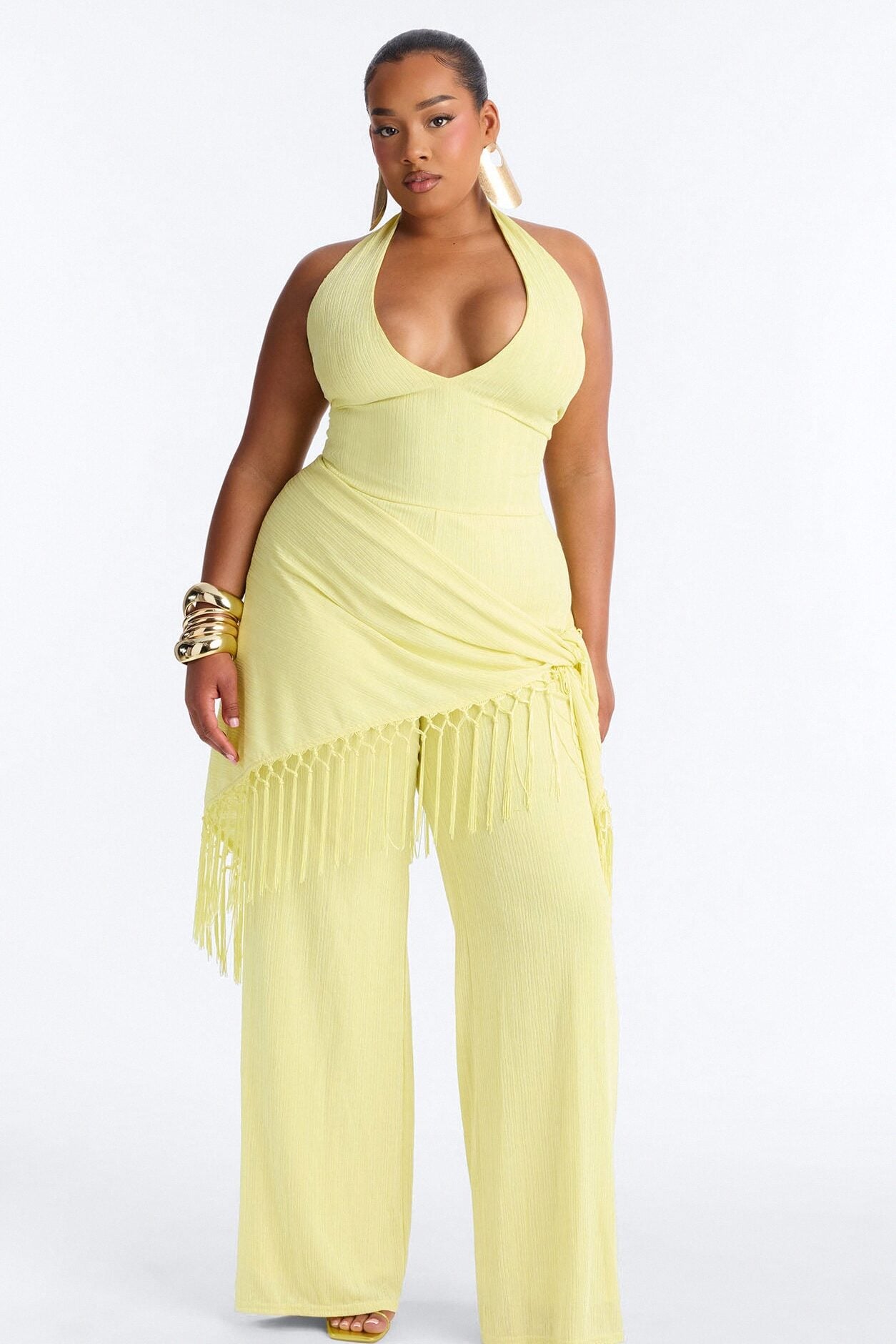 Too Chic Jumpsuit And Waist Scarf Set - Yellow image 1