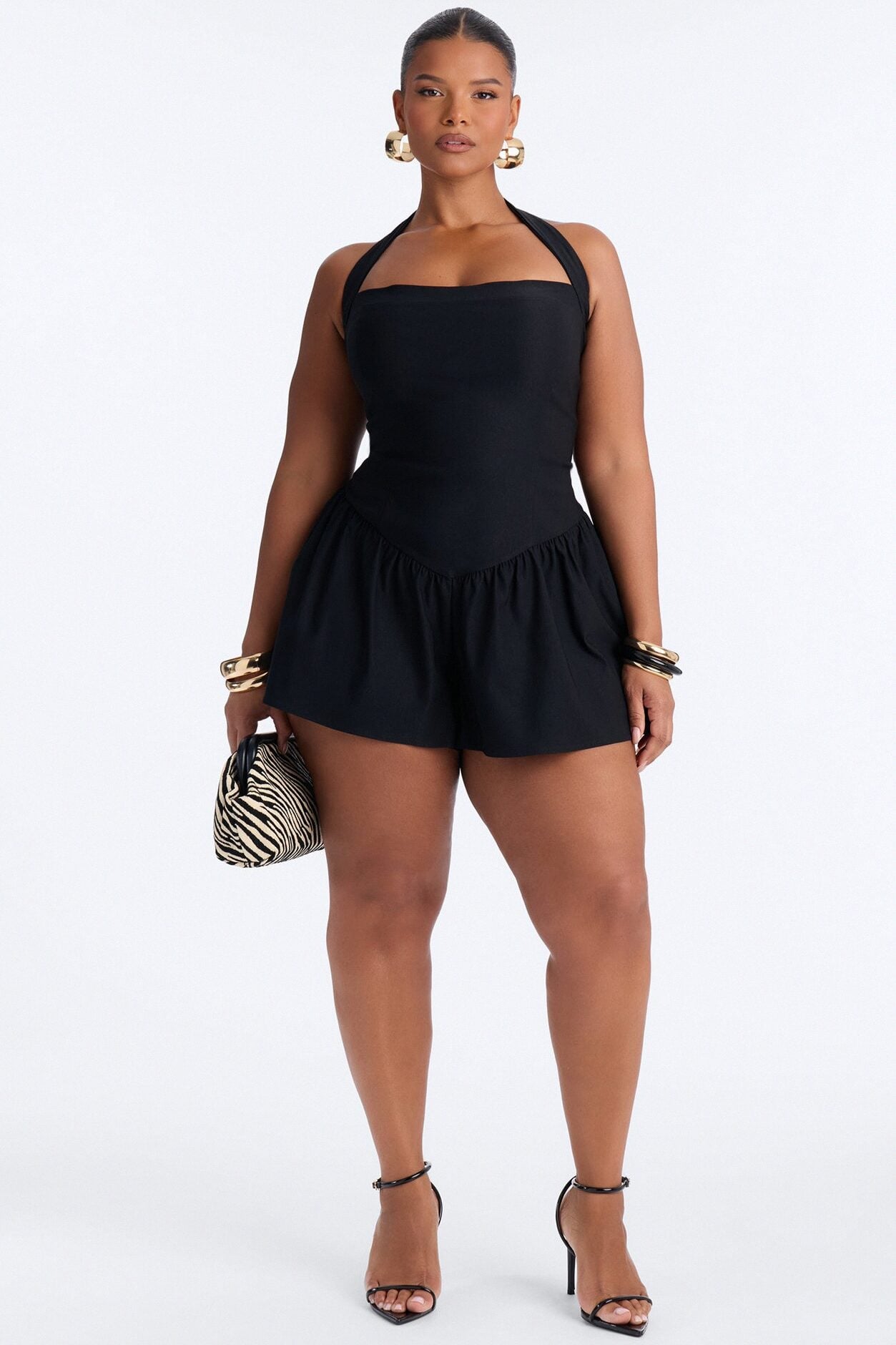 Willa Bubble Halter Romper - Black image 1