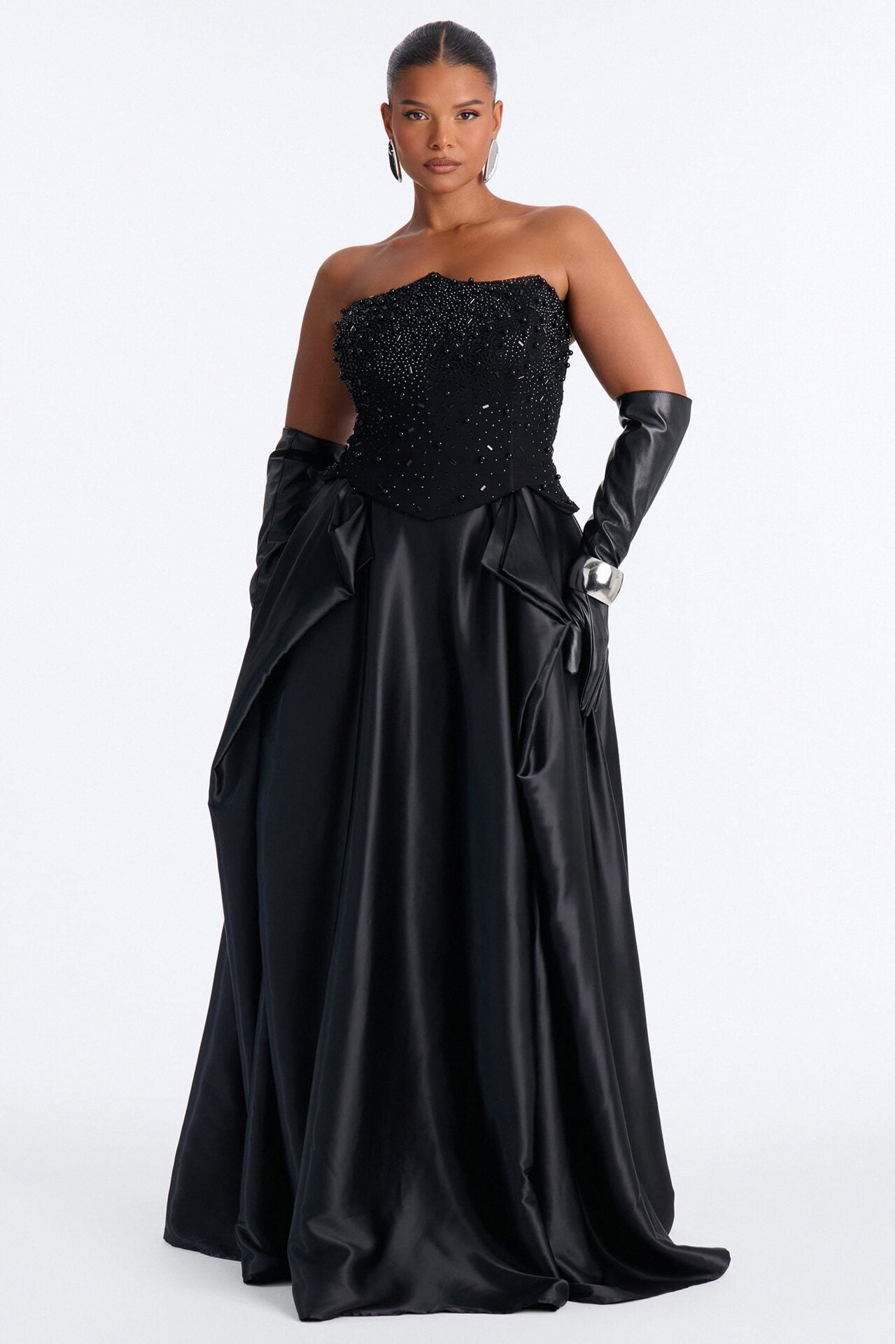 Shine Bright Embellished Satin Maxi Dress - Black image 1