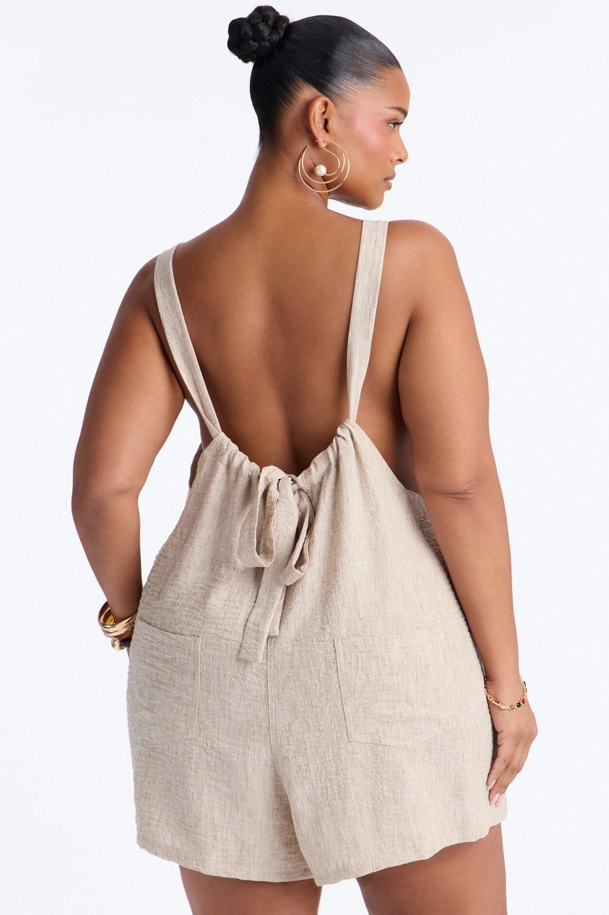 Jeanie Flowy Linen Romper - Tan image 5