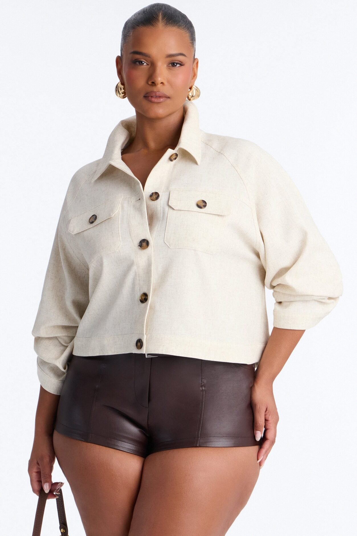 Leah Linen Cropped Jacket - Cream image 1