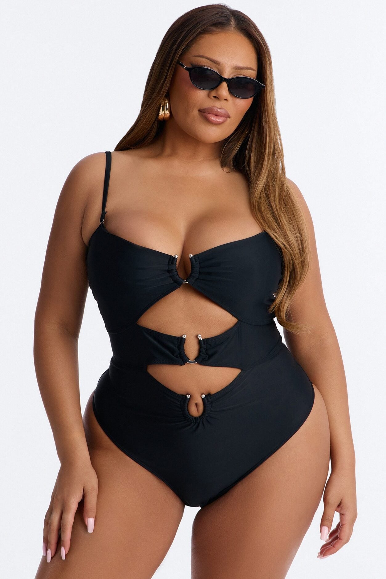 Mimosas By The Pool U Wire Cut Out 1 Piece Swimsuit - Black image 1