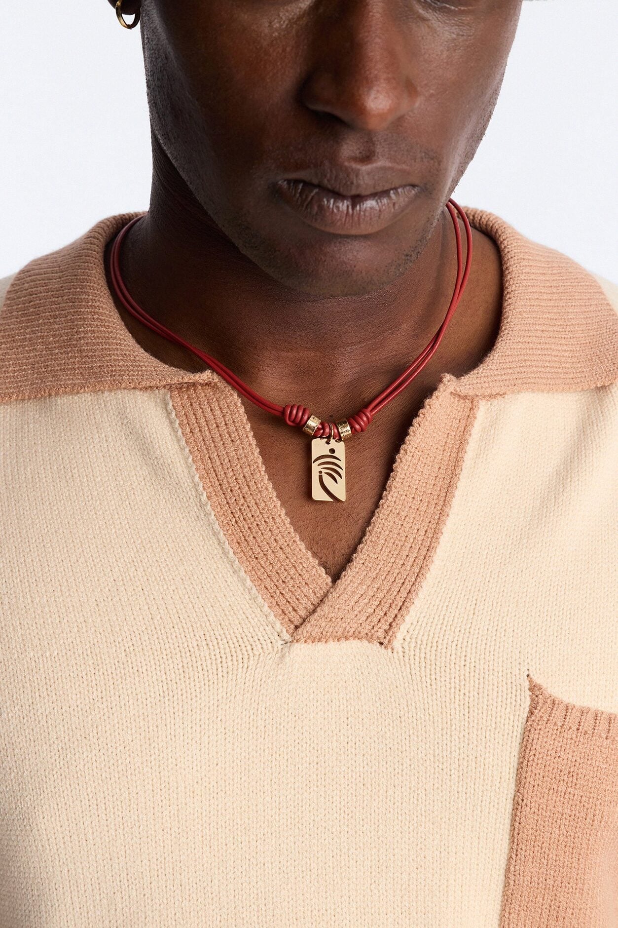 Palm Faux Leather Cording Necklace And Bracelet Set - Burgundy image 3