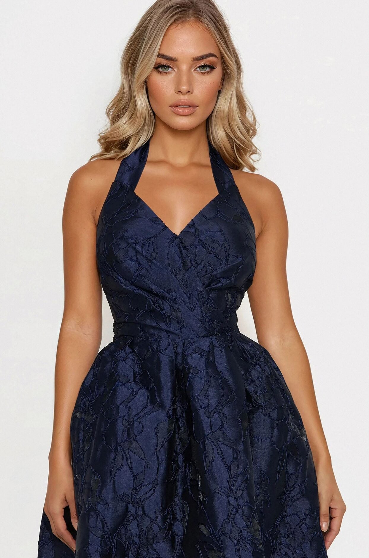 Keep You Enchanted Jacquard Halter Midi Dress - Navy image 2