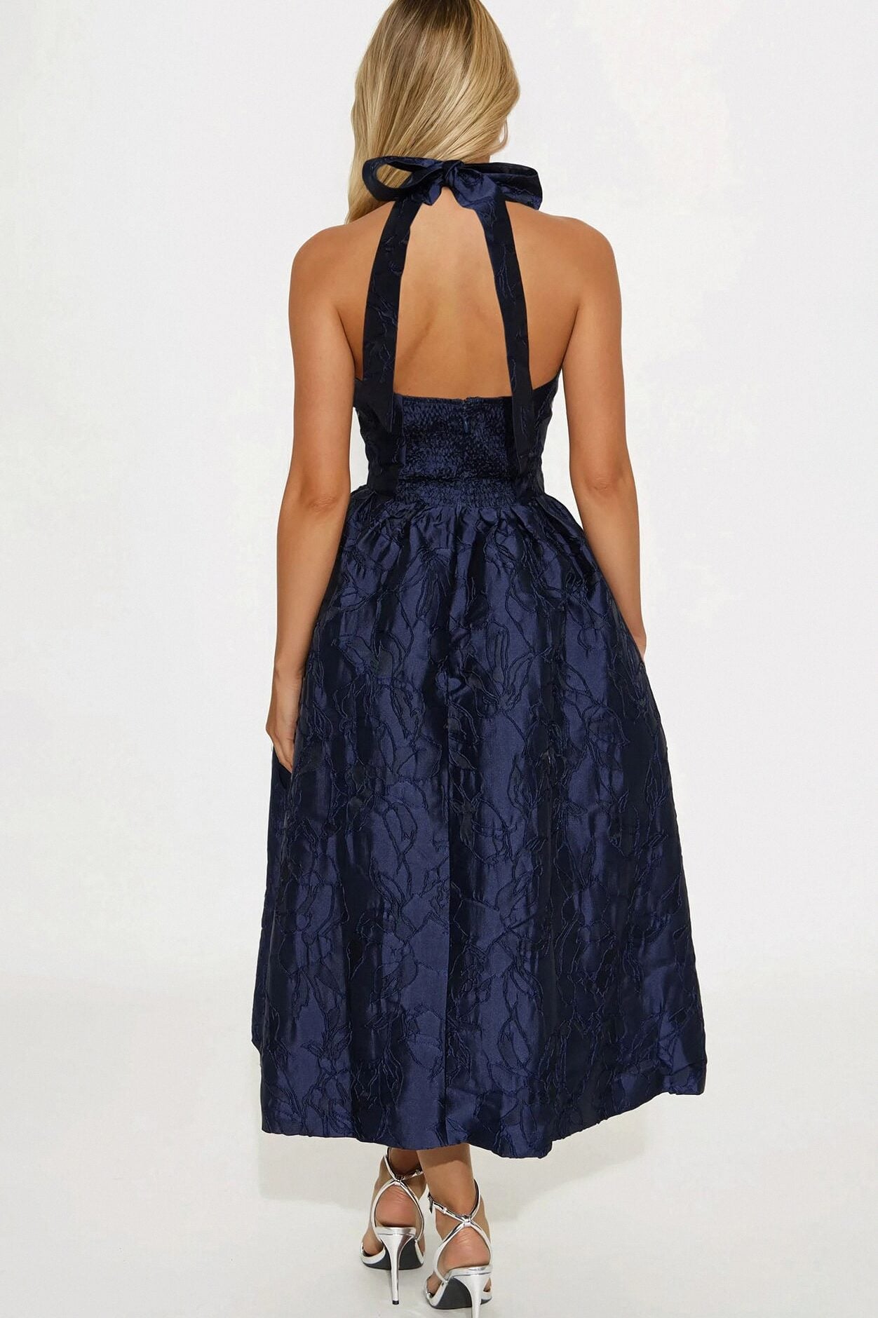 Keep You Enchanted Jacquard Halter Midi Dress - Navy image 3