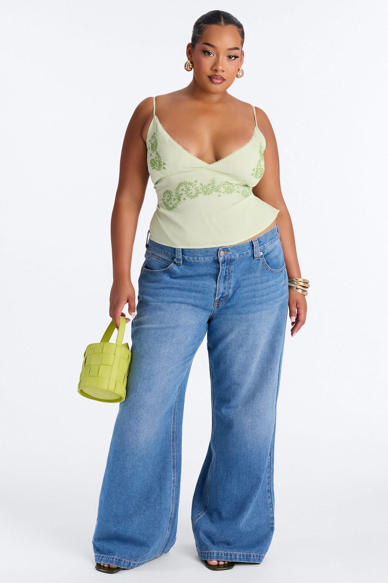 Lemonade Lips Embroidered Chiffon Top - Green image 1