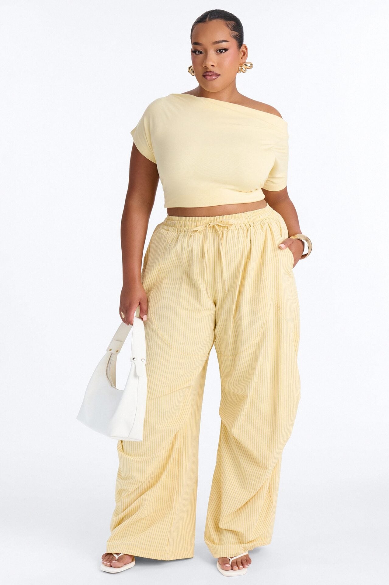 Sun Kissed Pinstripe Barrel Leg Jogger - Yellow image 1