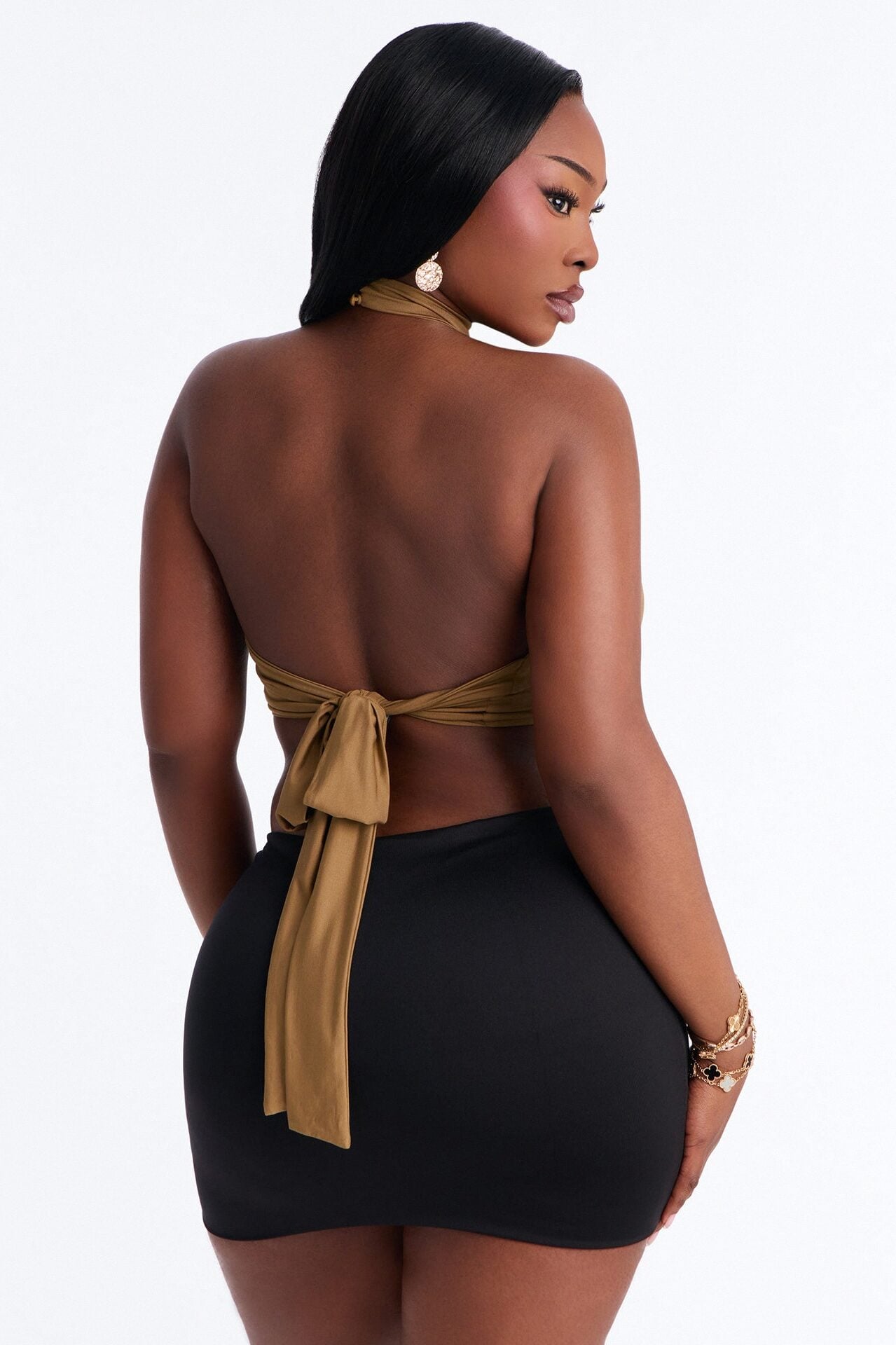 Bora Bora Stone Mock Neck Halter Top - Olive image 1