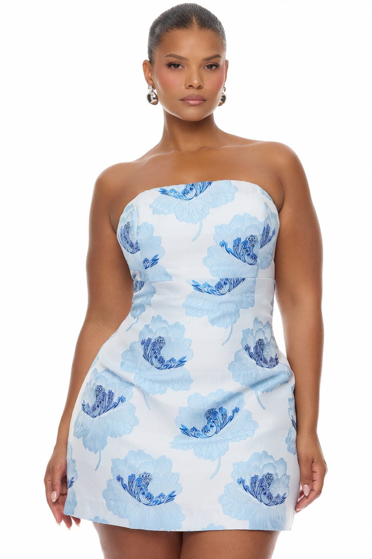 Fiora Strapless Jacquard Mini Dress - Blue image 6