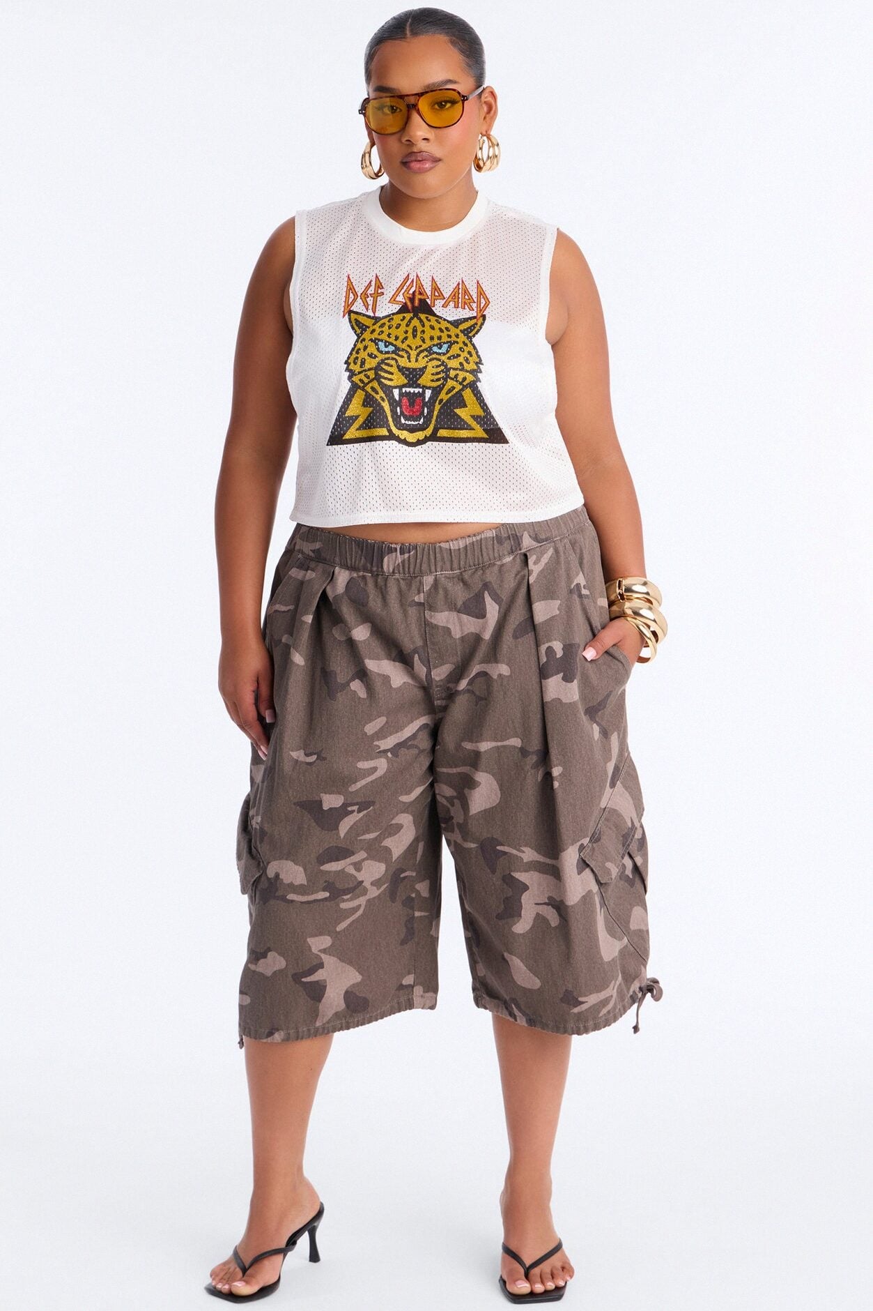 Def Leppard Mesh Cropped Muscle Tee - White image 1