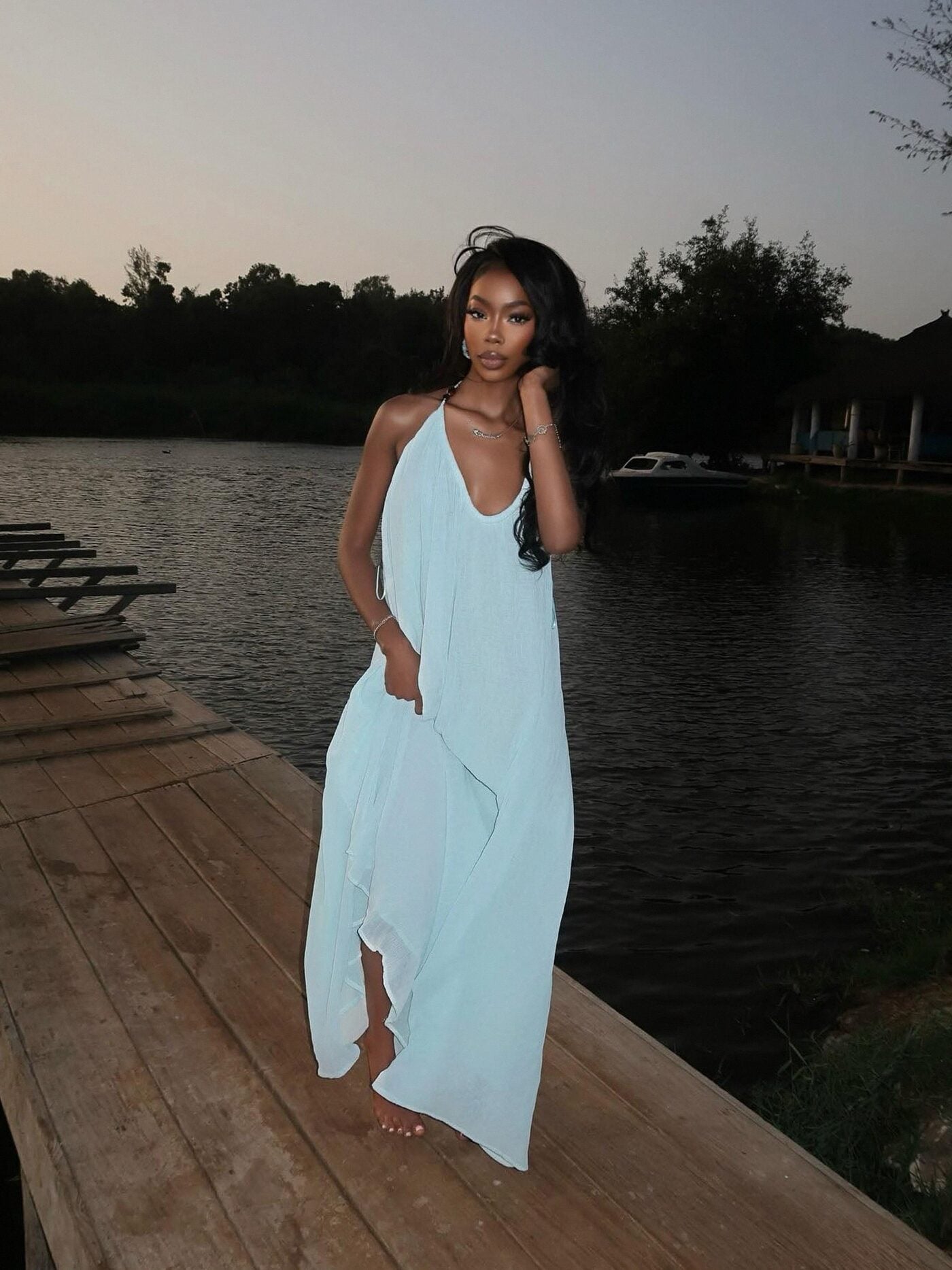 Tori Textured Maxi Dress - Blue image 5