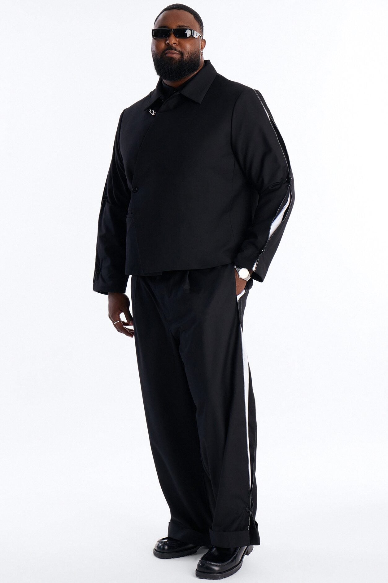 Relaxed New Age Zipper Reveal Tuxedo Jacket - Black image 1