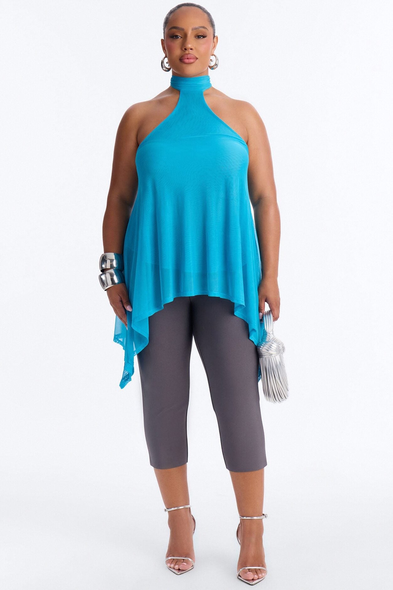 Feeling Fine Sheer Mesh High Neck Sleeveless Top - Blue image 1