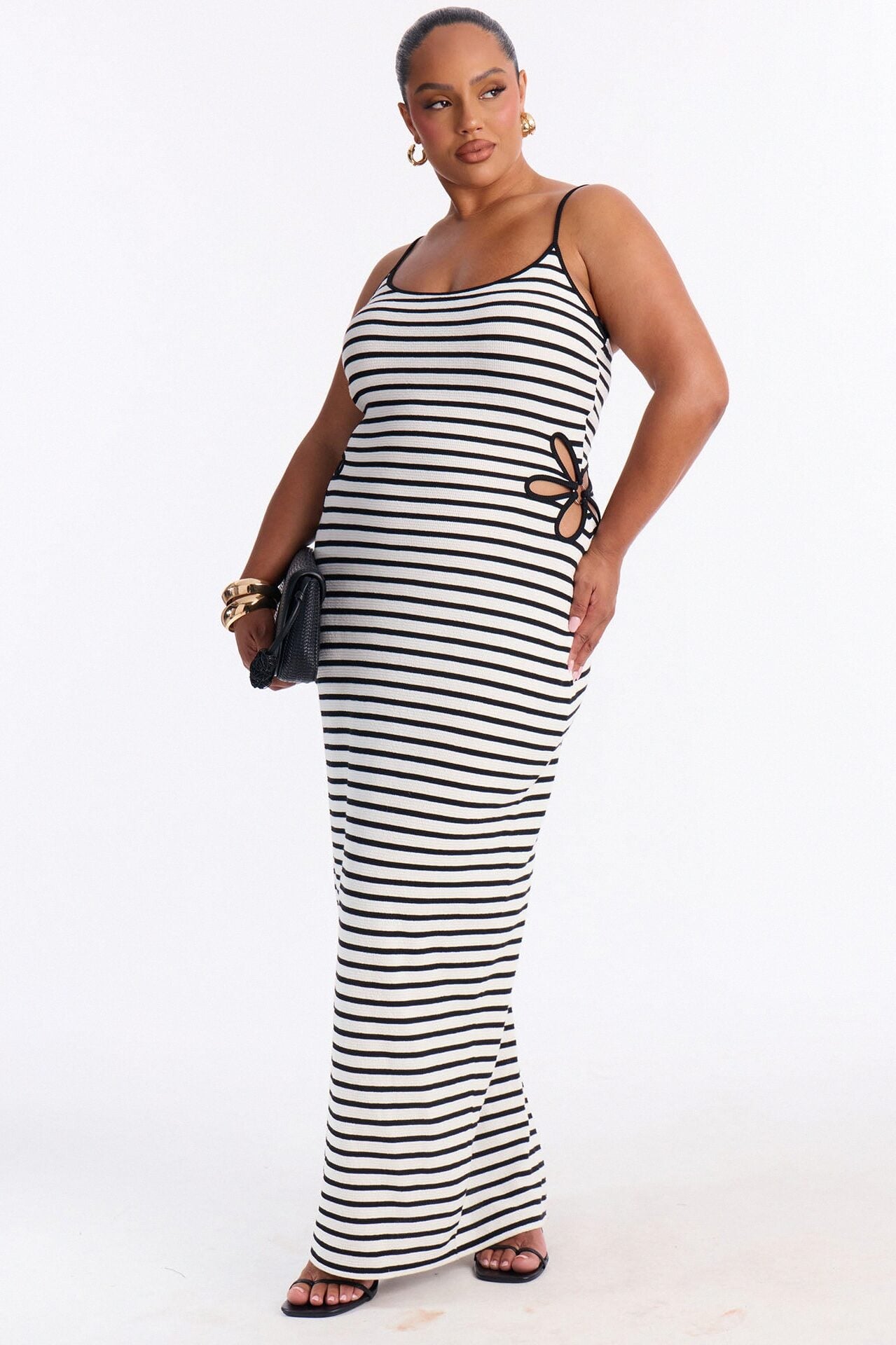 Fia Striped Ribbed Maxi Dress - Black/White image 1