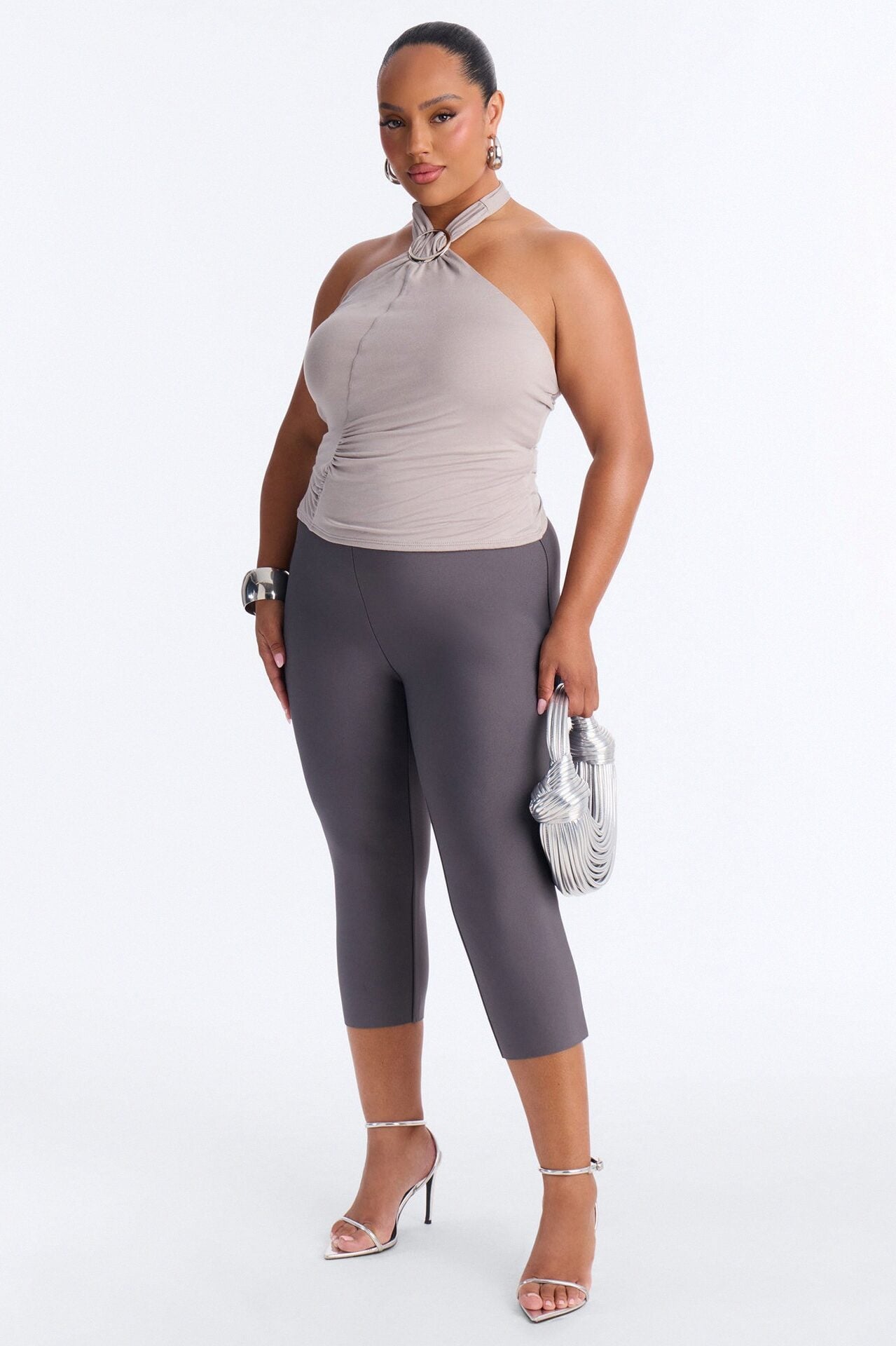 Izzie Hardware Ruched Halter Top - Grey image 1