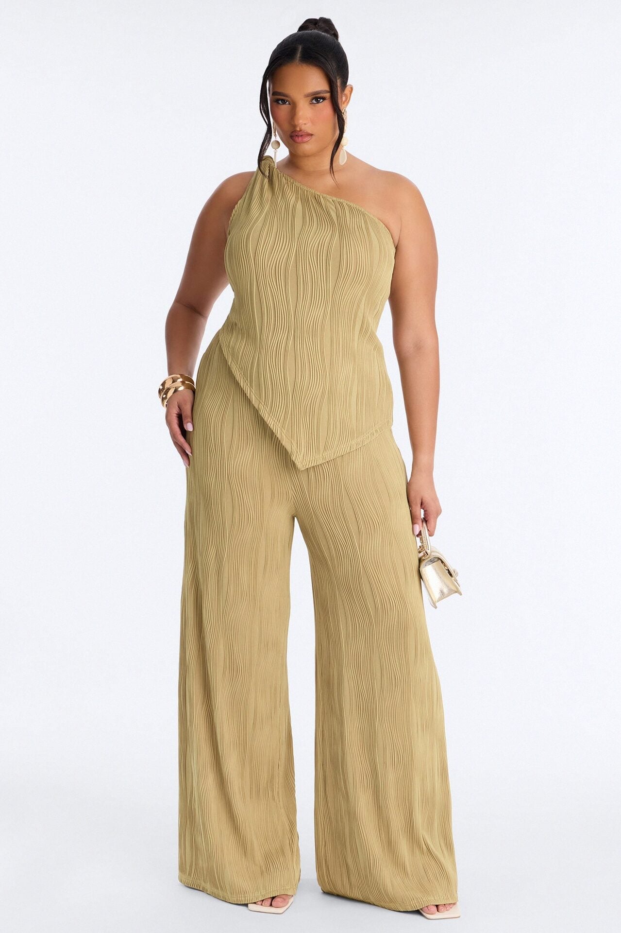 Nyla Textured Wide Leg Jumpsuit - Sage image 1