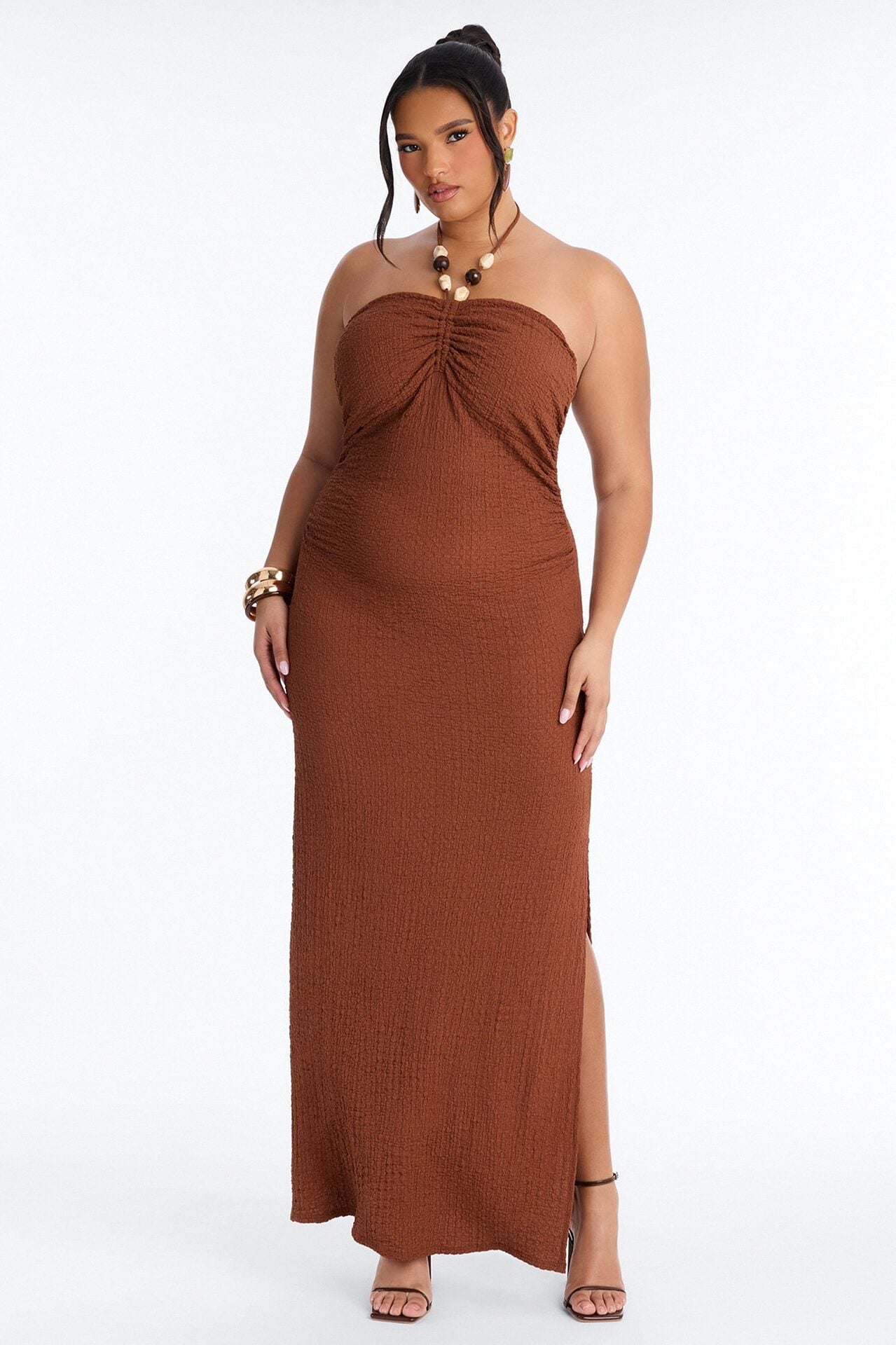 Tulum Halter Textured Maxi Dress - Chocolate image 1