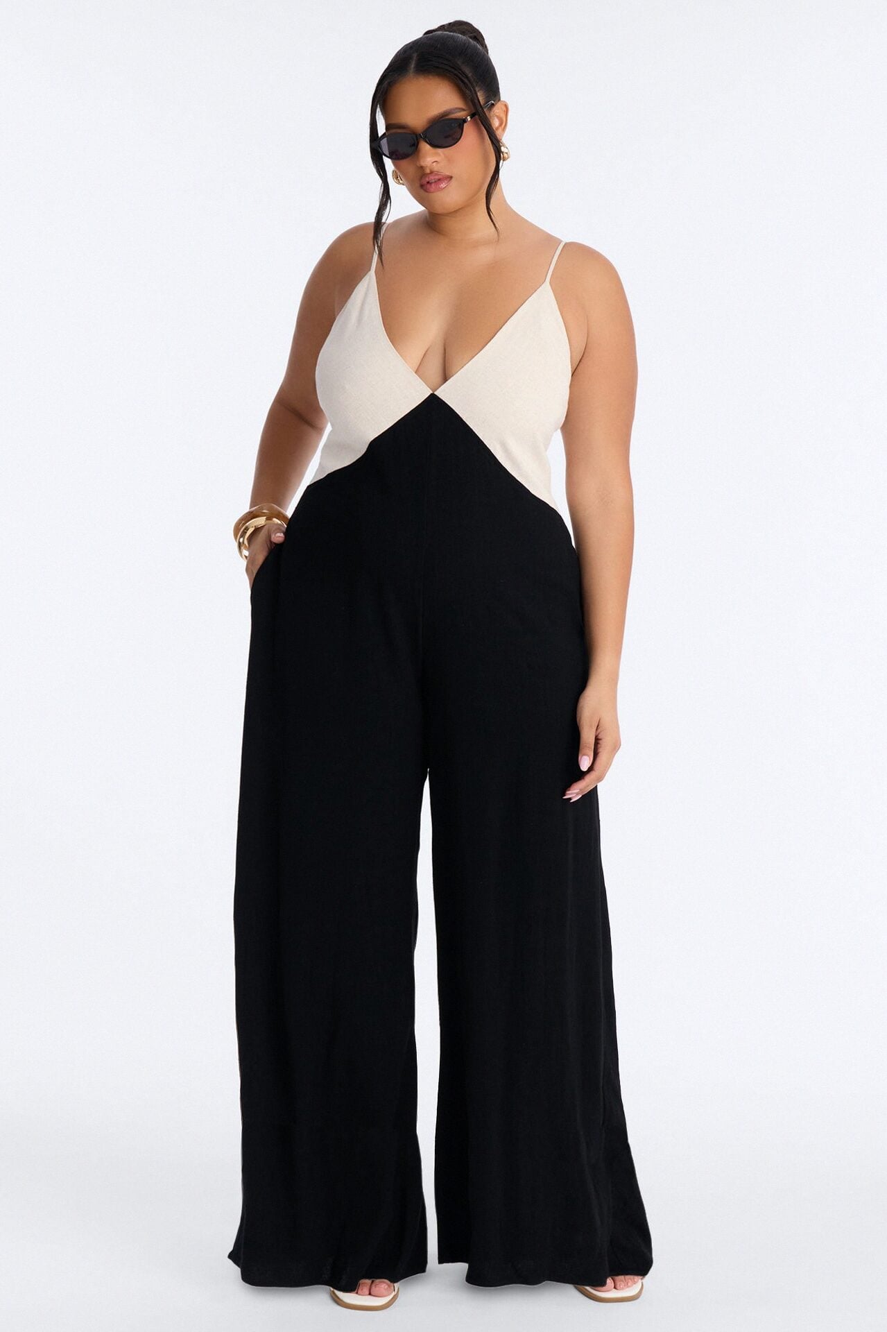 Katya Linen Wide Leg Jumpsuit - Black image 1