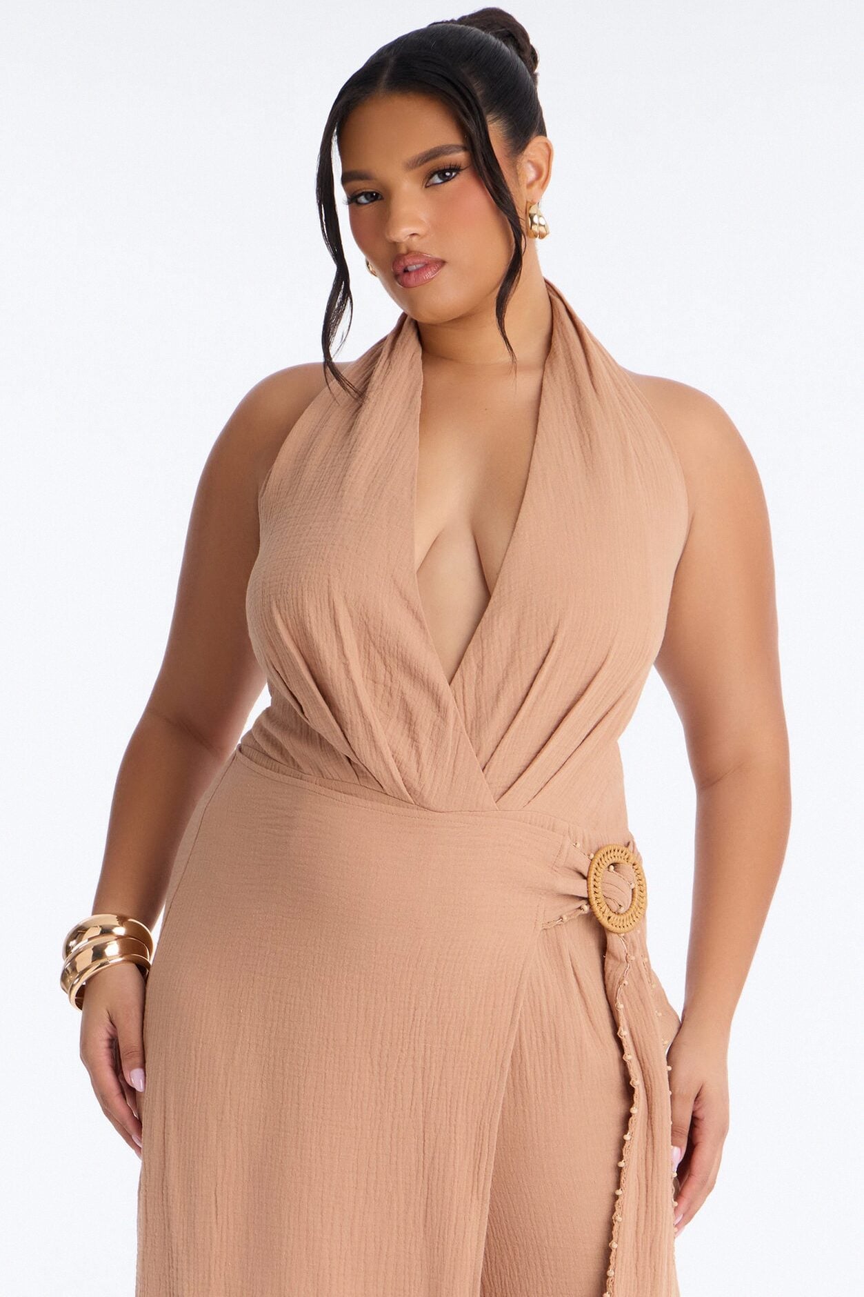 Drift With Me Halter Airflow Jumpsuit - Tan image 1