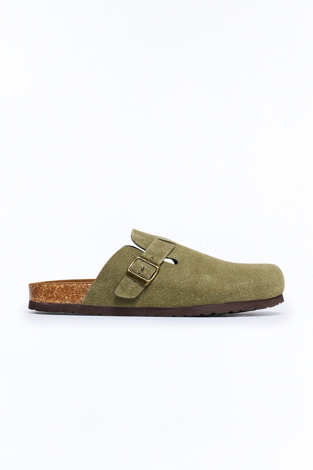 Buckled Cut Out Suede Slip On Mule - Green image 4