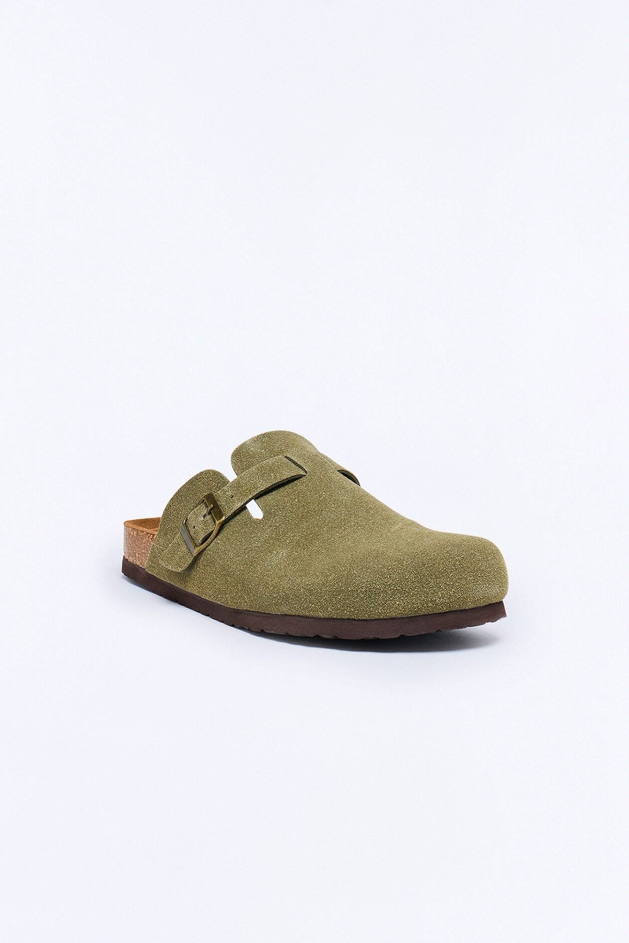 Buckled Cut Out Suede Slip On Mule - Green image 5