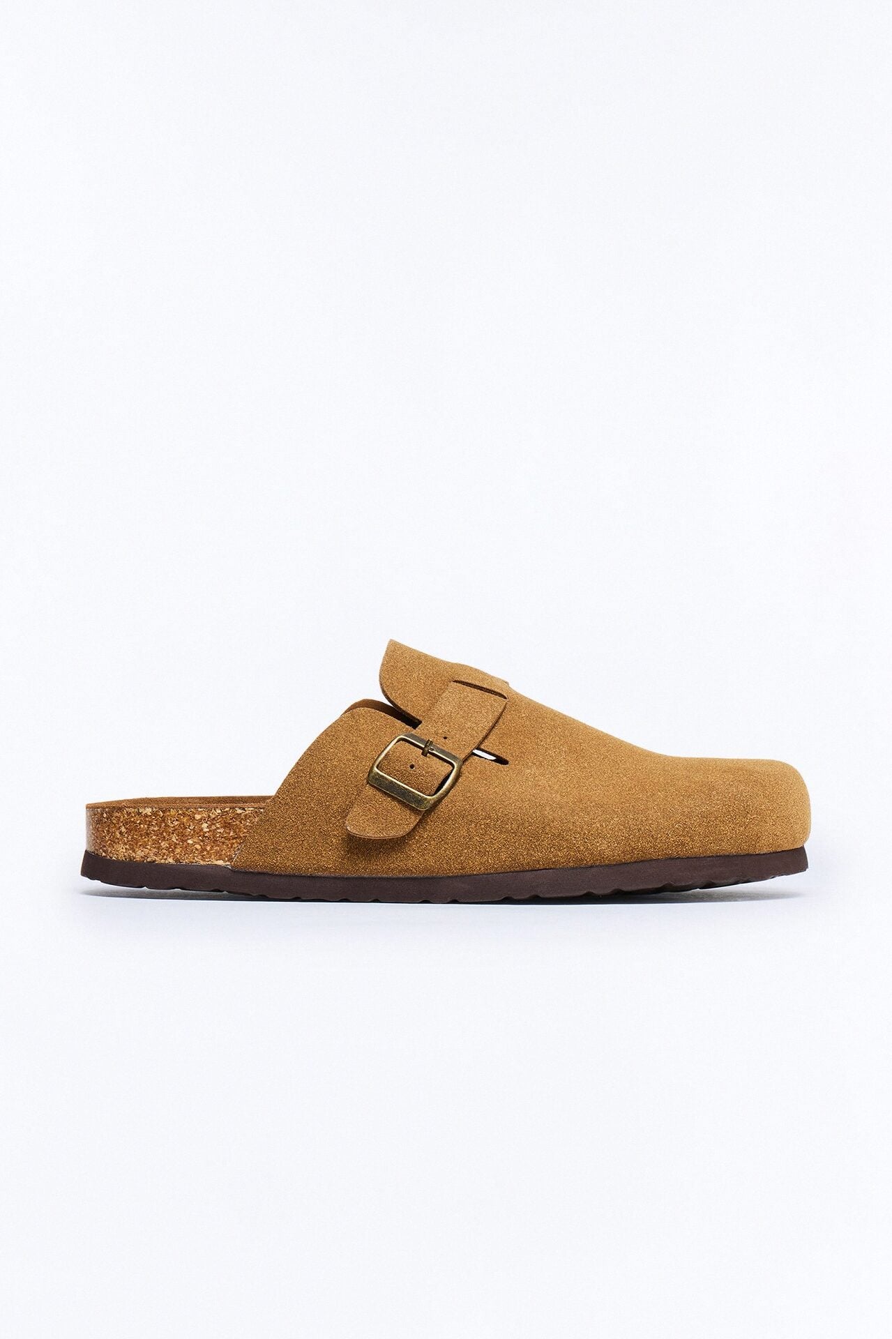 Buckled Cut Out Suede Slip On Mule - Brown image 4
