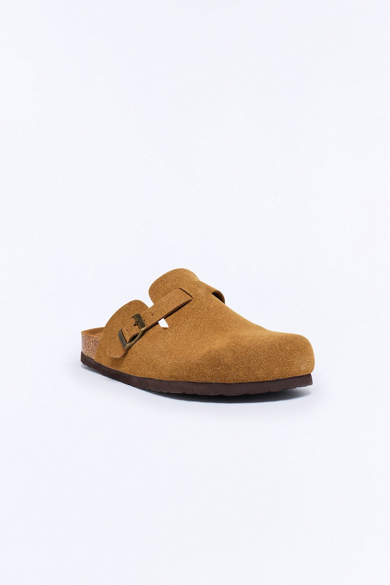 Buckled Cut Out Suede Slip On Mule - Brown image 5
