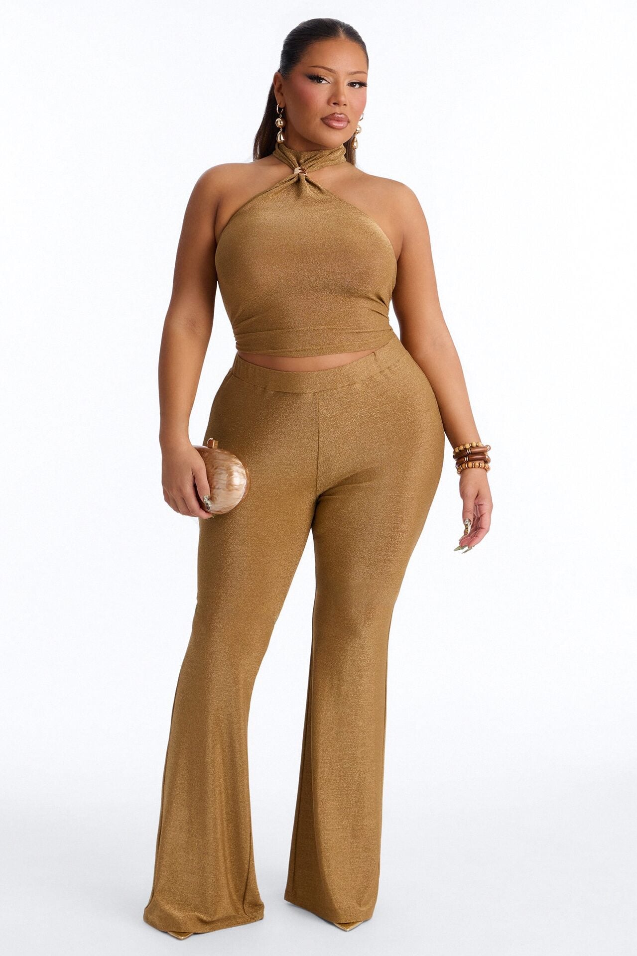 Golden Girl Metallic Knit Pant Set - Gold image 1