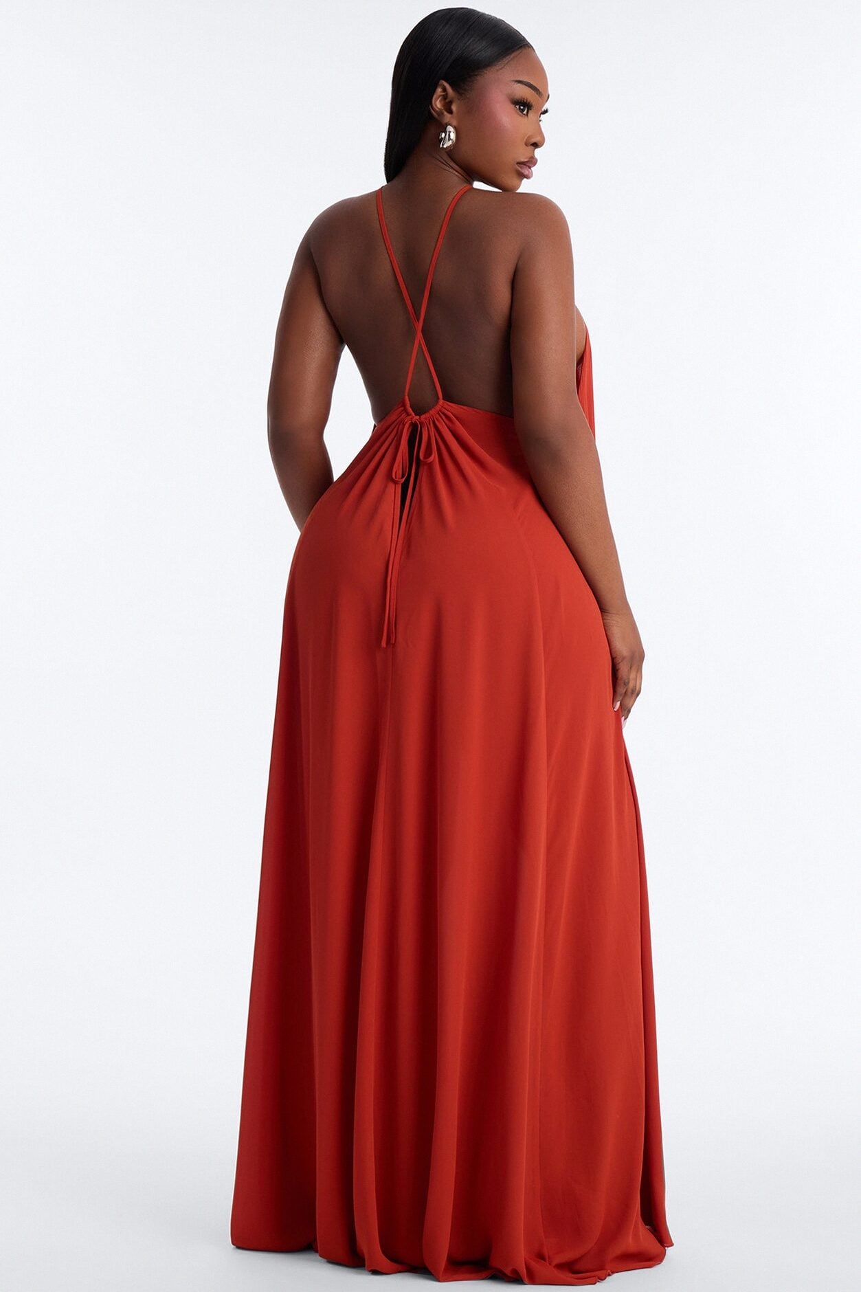 Amara Flowy Chiffon Maxi Dress - Rust image 1