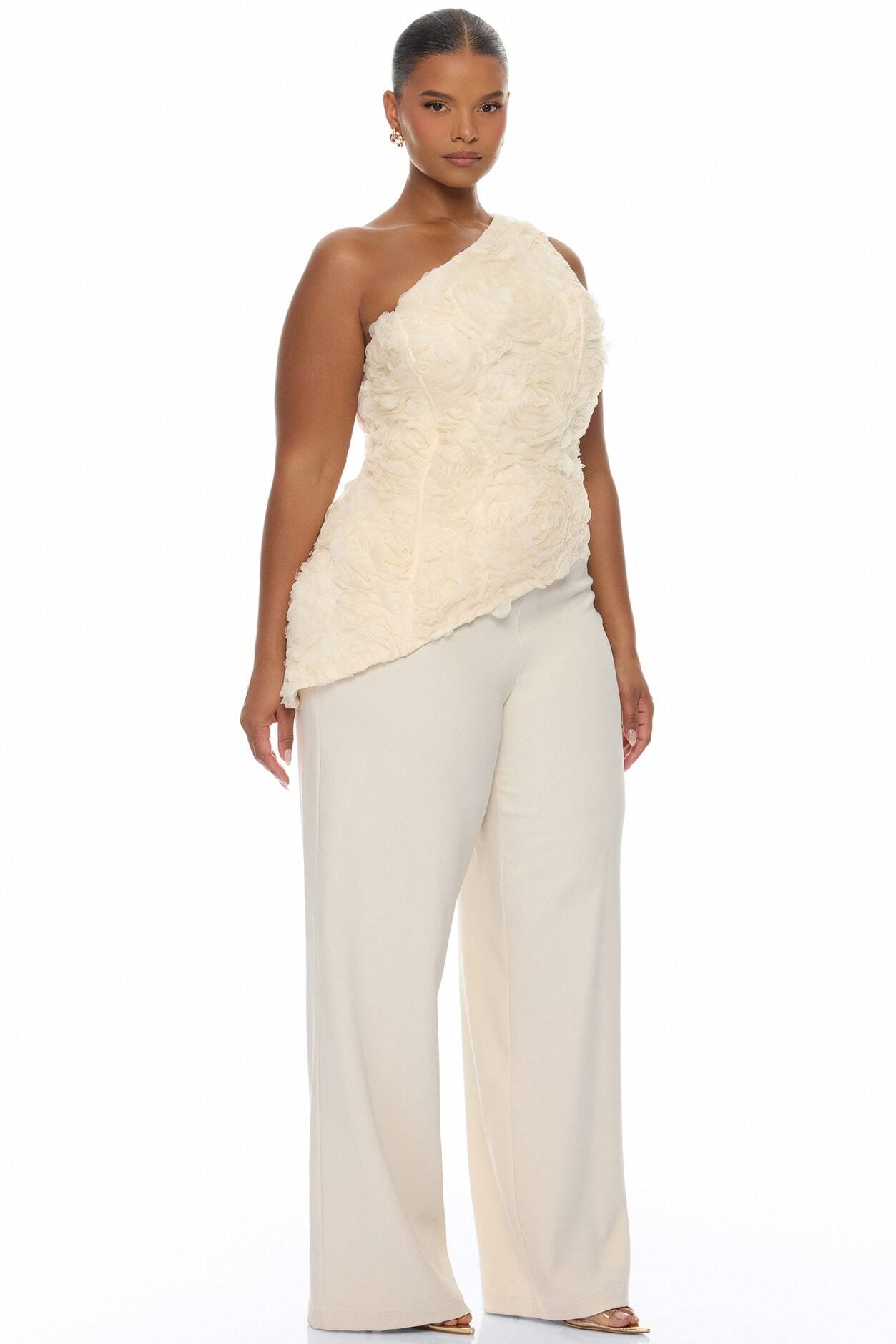 Daphne One Shoulder Corset Pant Set - Cream image 1
