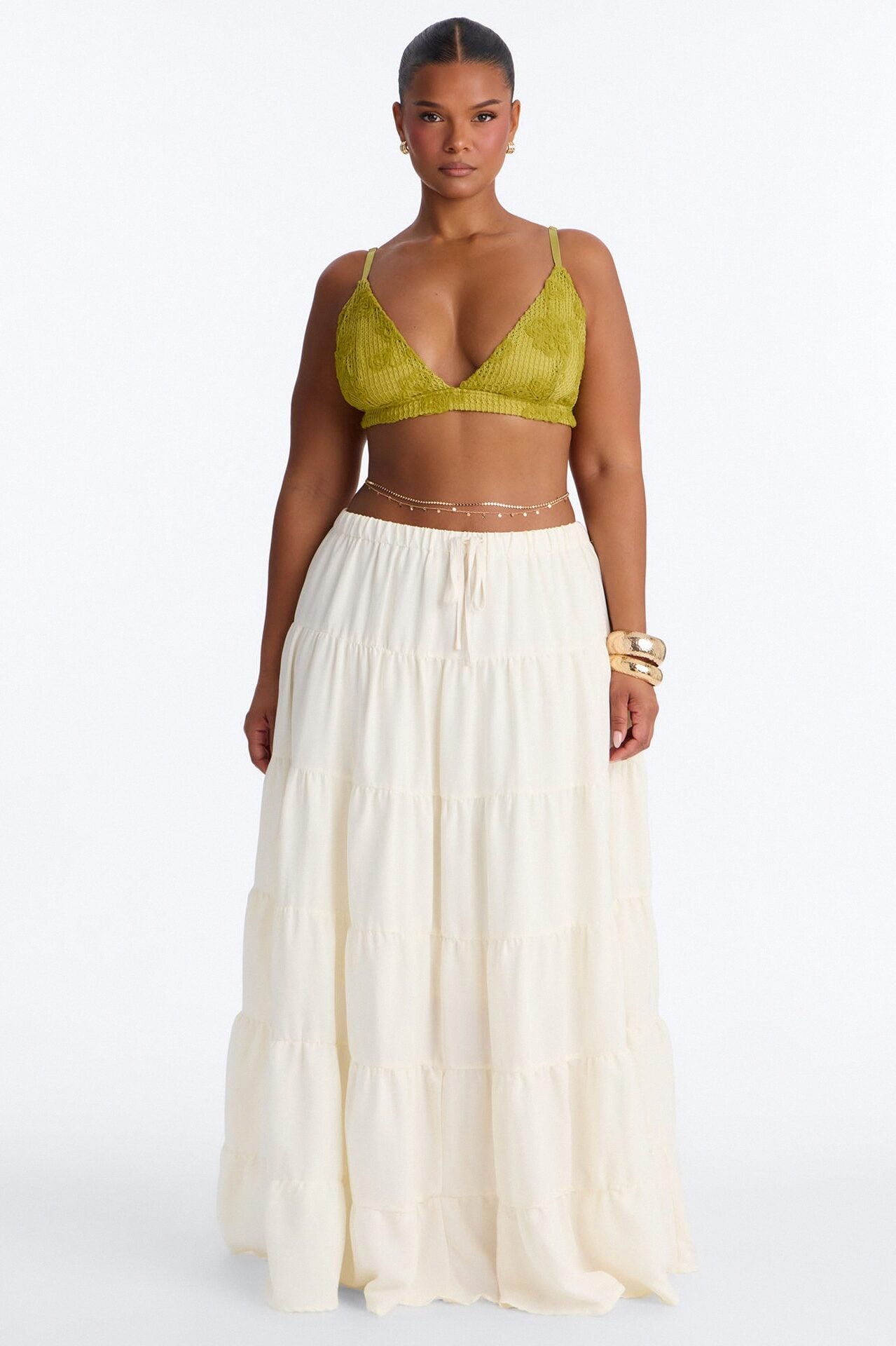 Aza Low Rise Tiered Maxi Skirt - Off White image 1