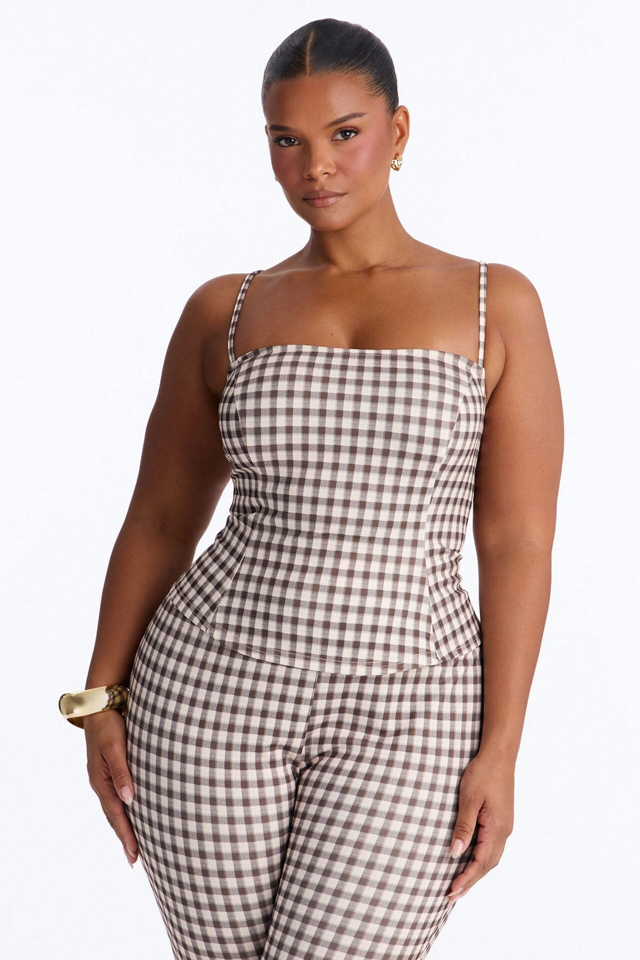 Downtown Girl Gingham Capri Set - Brown Combo image 5