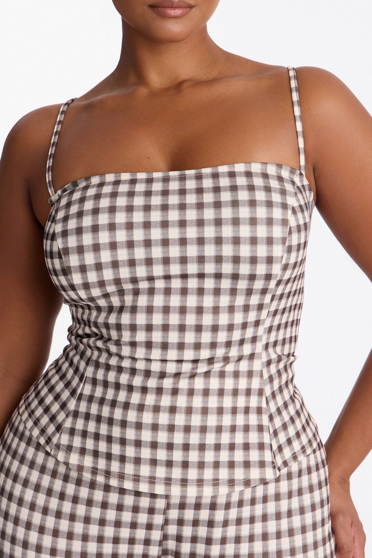 Downtown Girl Gingham Capri Set - Brown Combo image 6