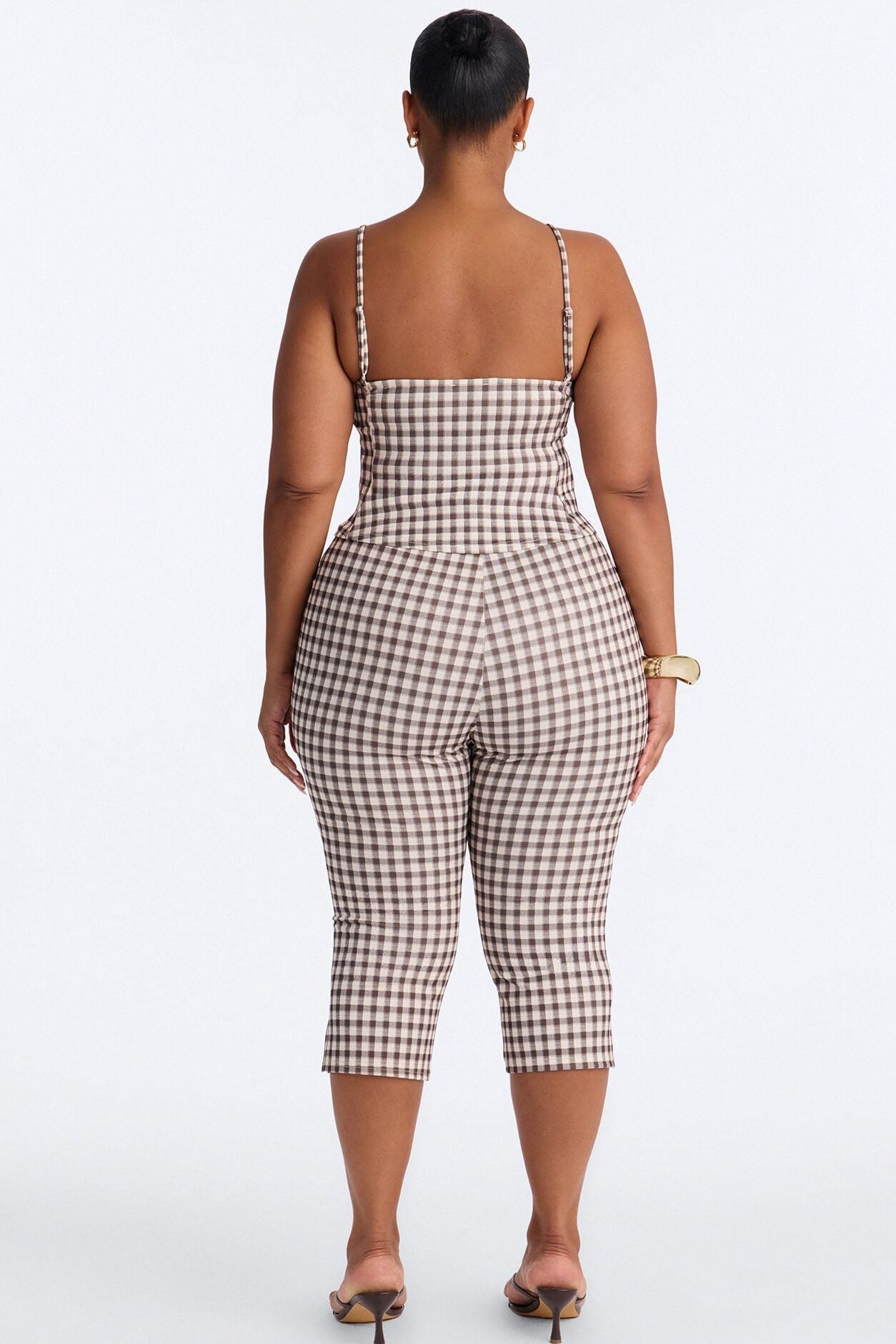 Downtown Girl Gingham Capri Set - Brown Combo image 7