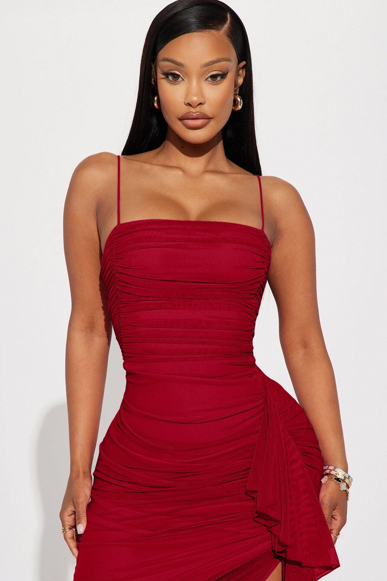 Pretty Lady Ruched Midi Dress - Red image 2