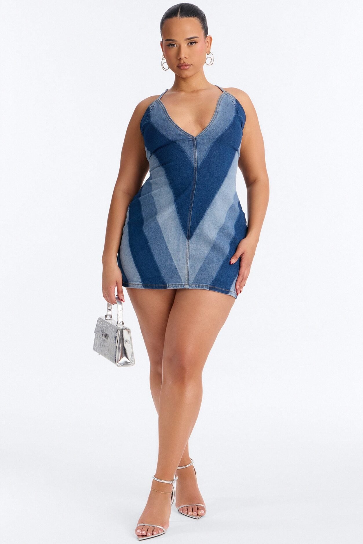 Signature Look Chevron Denim Mini Dress - Denim image 1